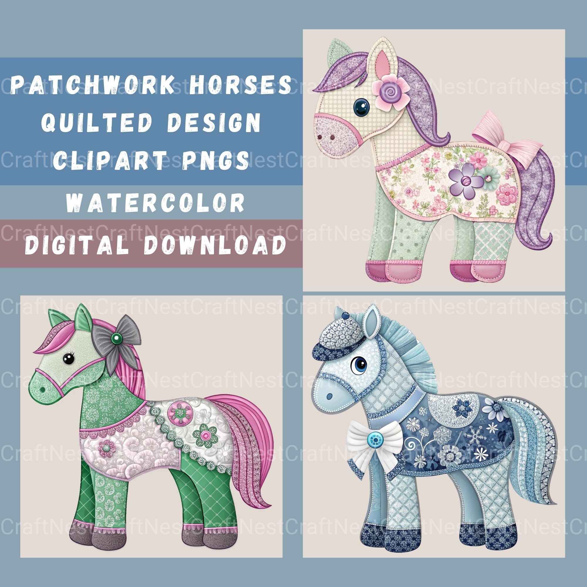 Patchwork Horse Clipart Bundle