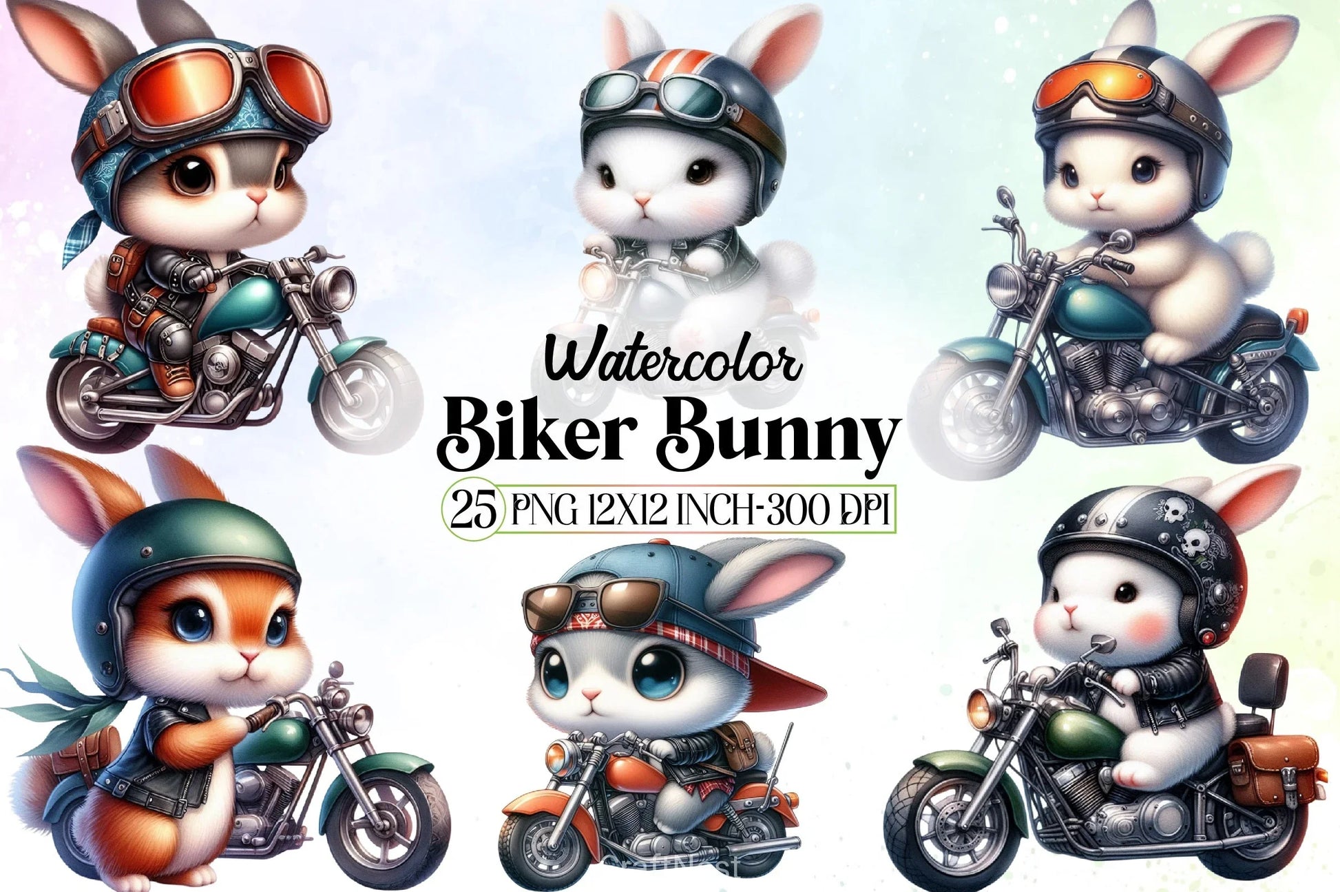 Biker Bunny Clipart Bundle - CraftNest - Digital Crafting and Art