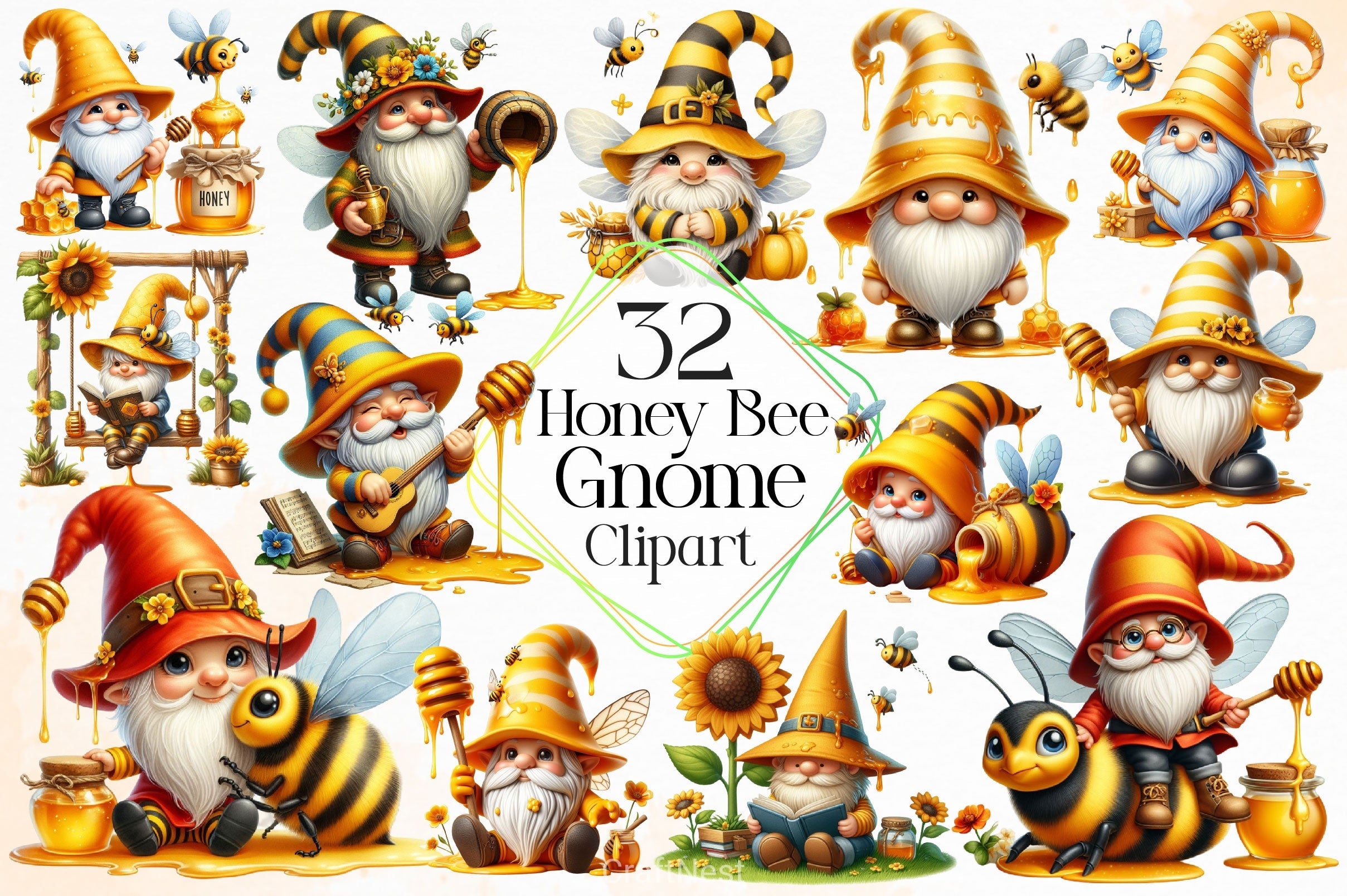 Honey Bee Gnome Clipart Bundle 4