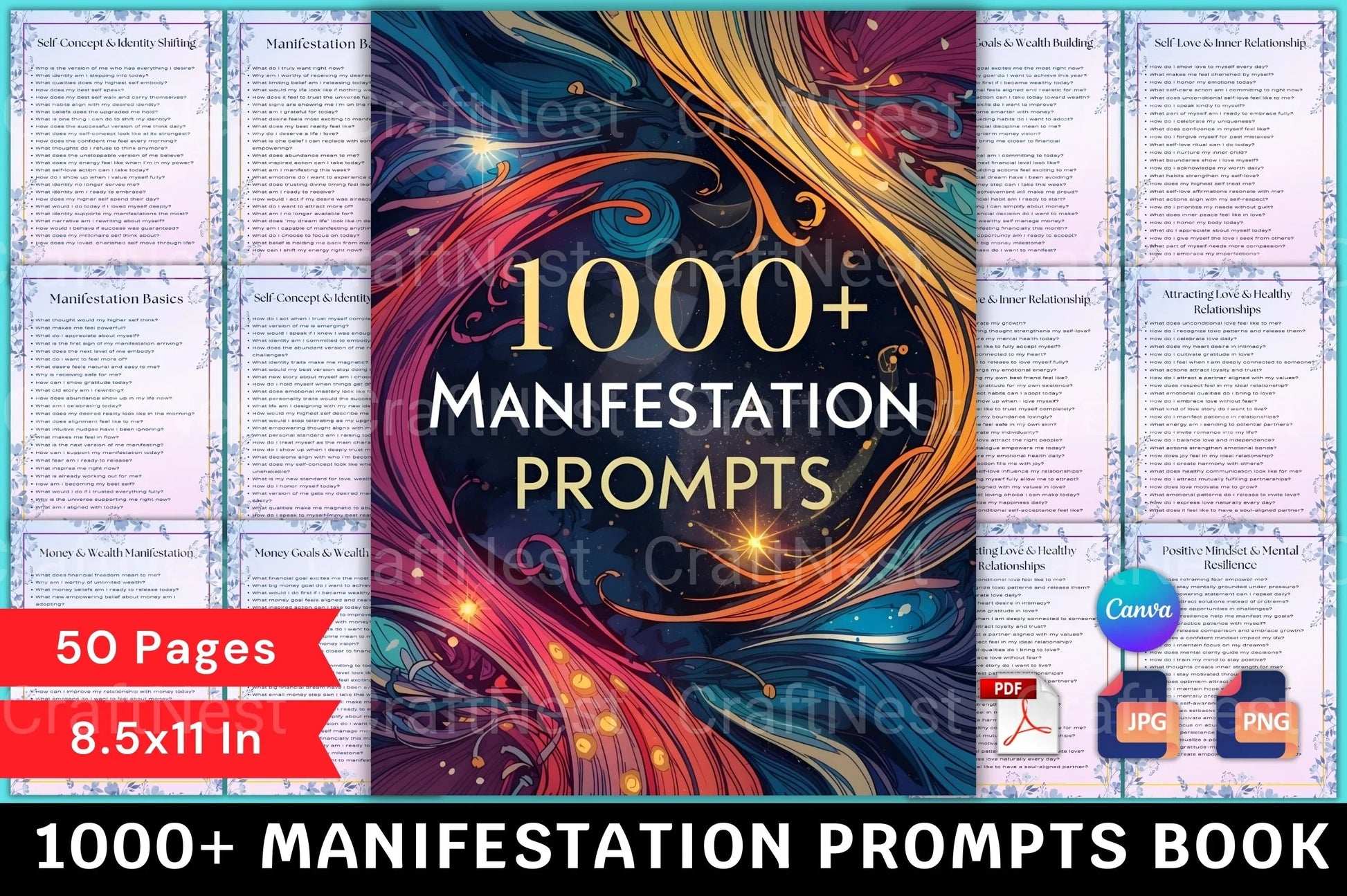 Manifestation Prompts Book for Personal Growth - CraftNest - Digital Crafting and Art