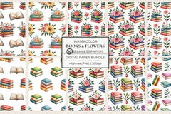 Books & Flowers Seamless Papers - CraftNest - Digital Crafting and Art