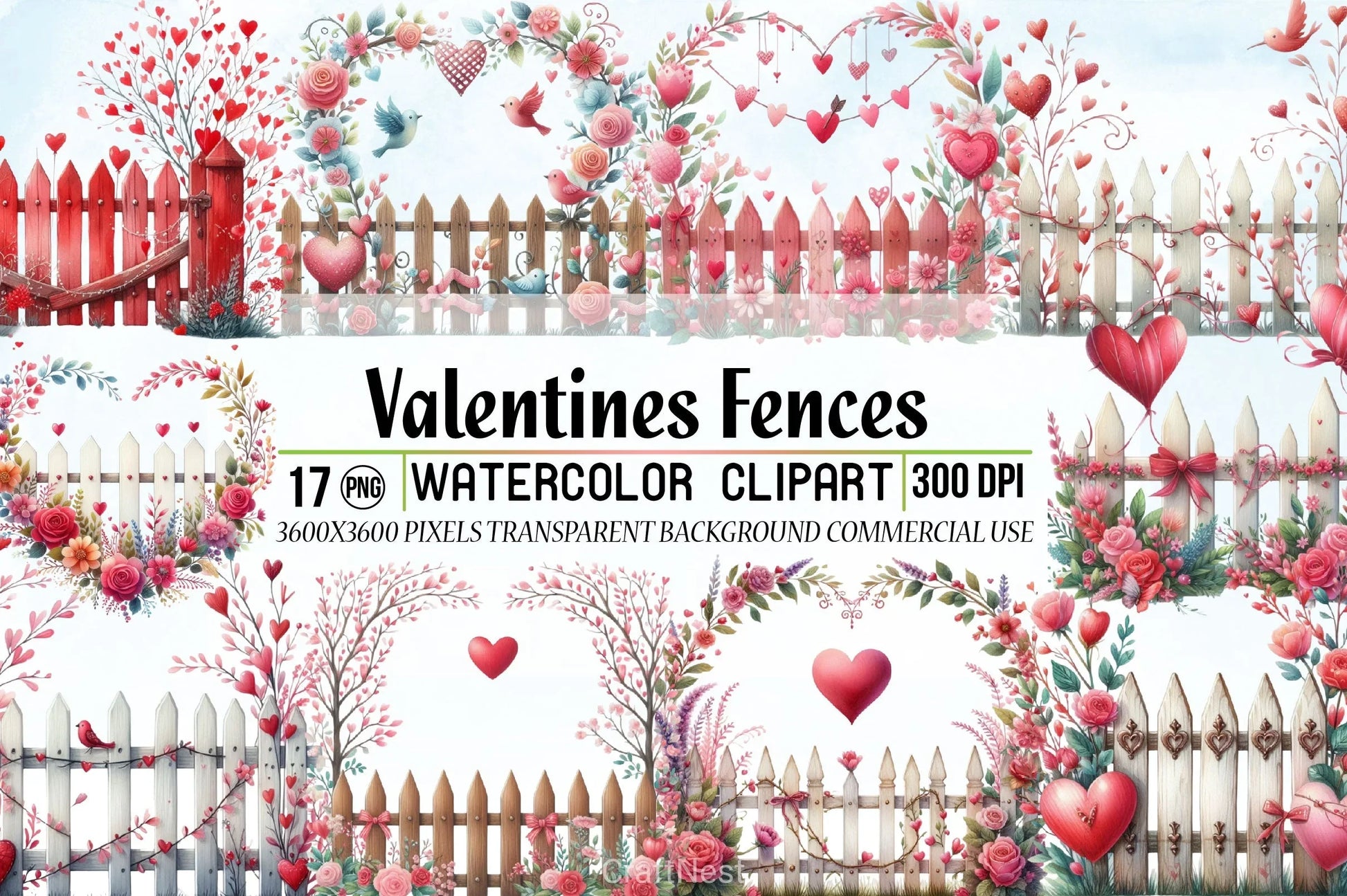 Valentine Fences Clipart Bundle - CraftNest - Digital Crafting and Art