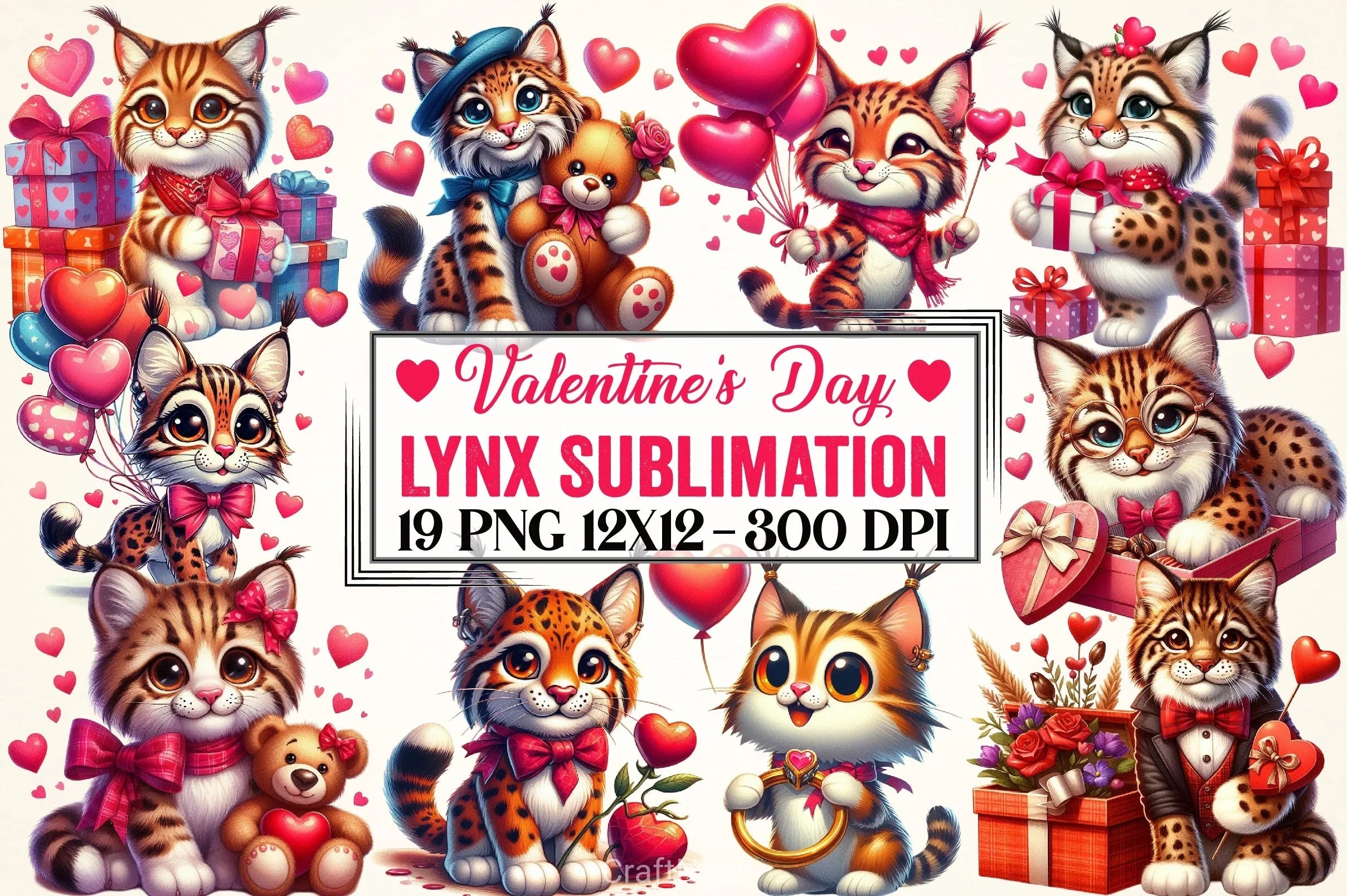 Valentine's Day Lynx Clipart Bundle - CraftNest - Digital Crafting and Art