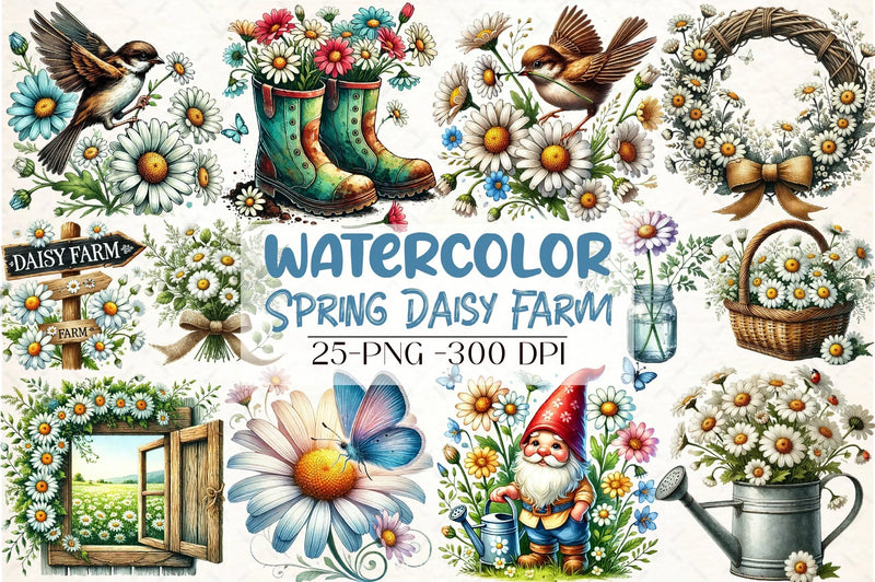 Spring Daisy Farm Clipart Bundle  5 - CraftNest - Digital Crafting and Art