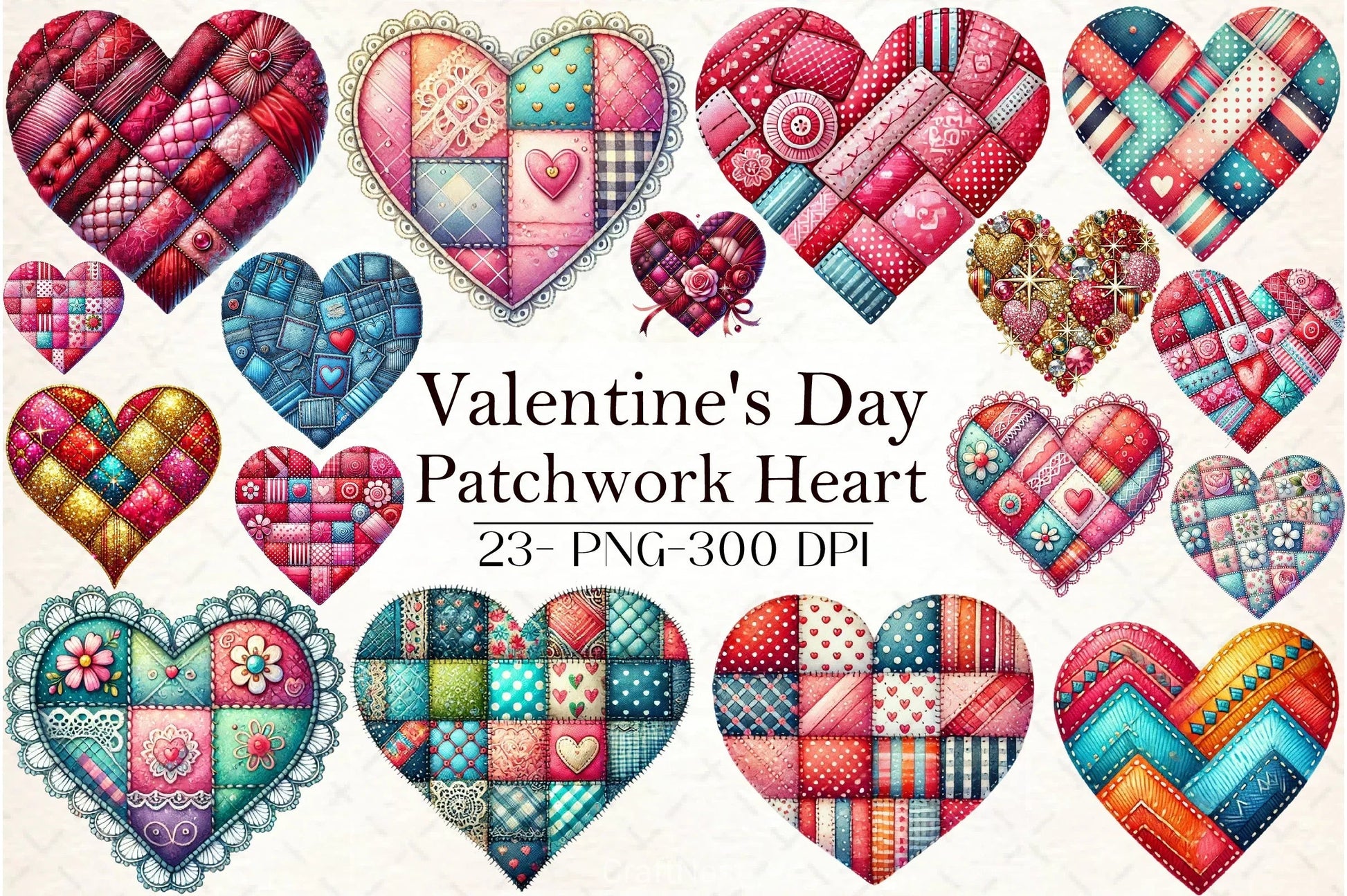 Patchwork Heart Valentine's Clipart Bundle - CraftNest - Digital Crafting and Art