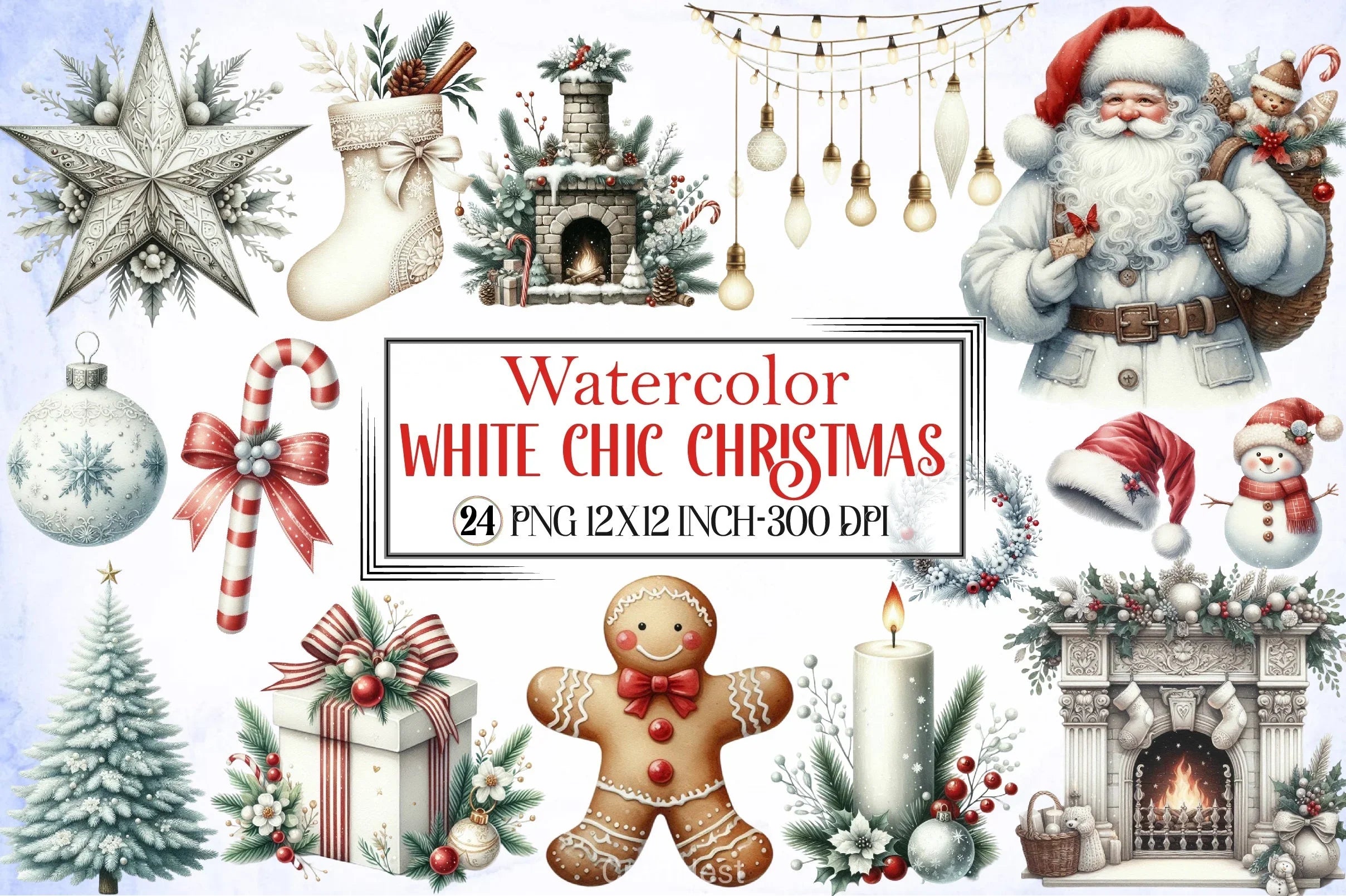 White Chic Christmas Clipart Bundle - CraftNest - Digital Crafting and Art