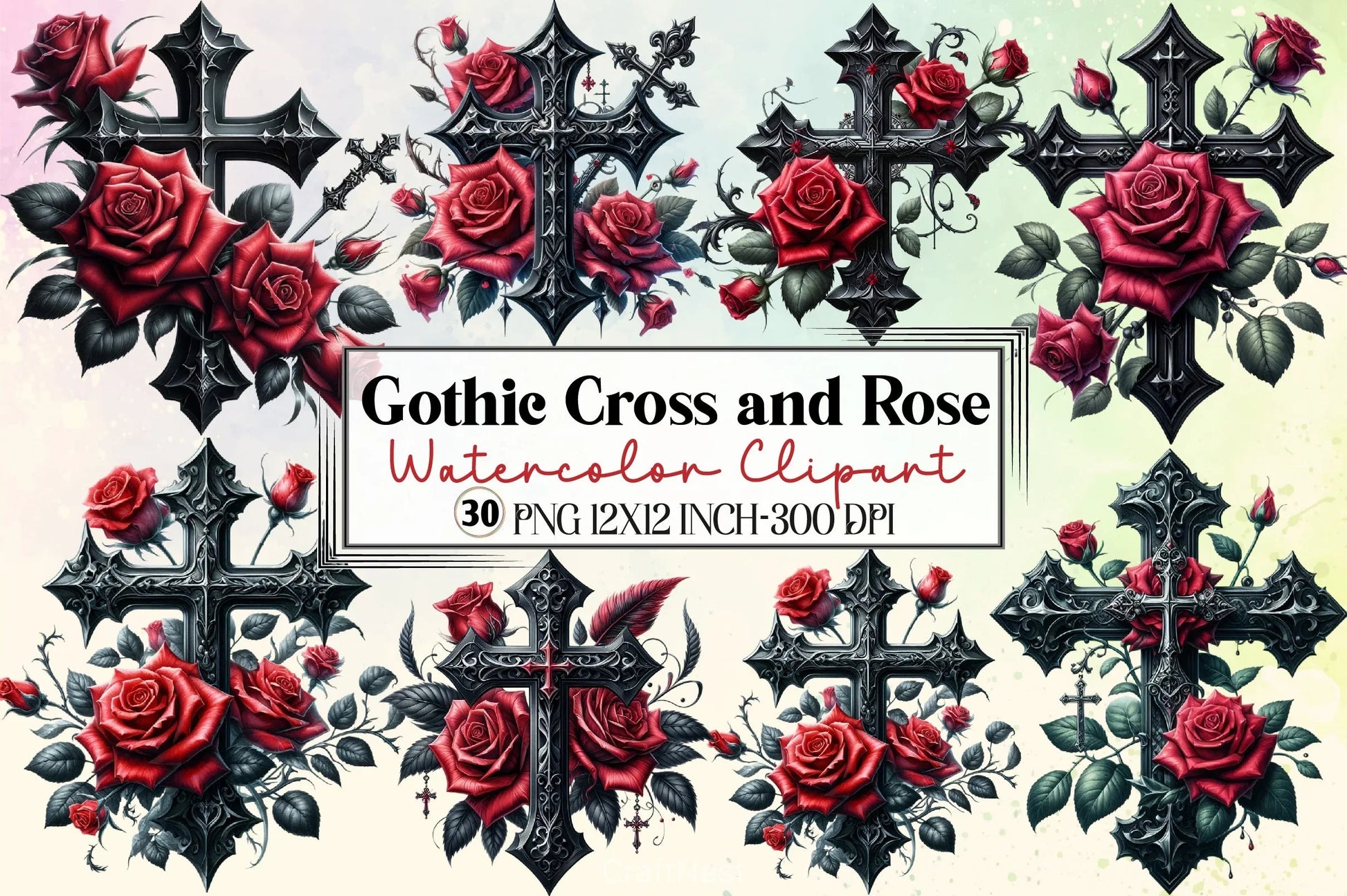 Gothic Cross & Rose Clipart Bundle - CraftNest - Digital Crafting and Art