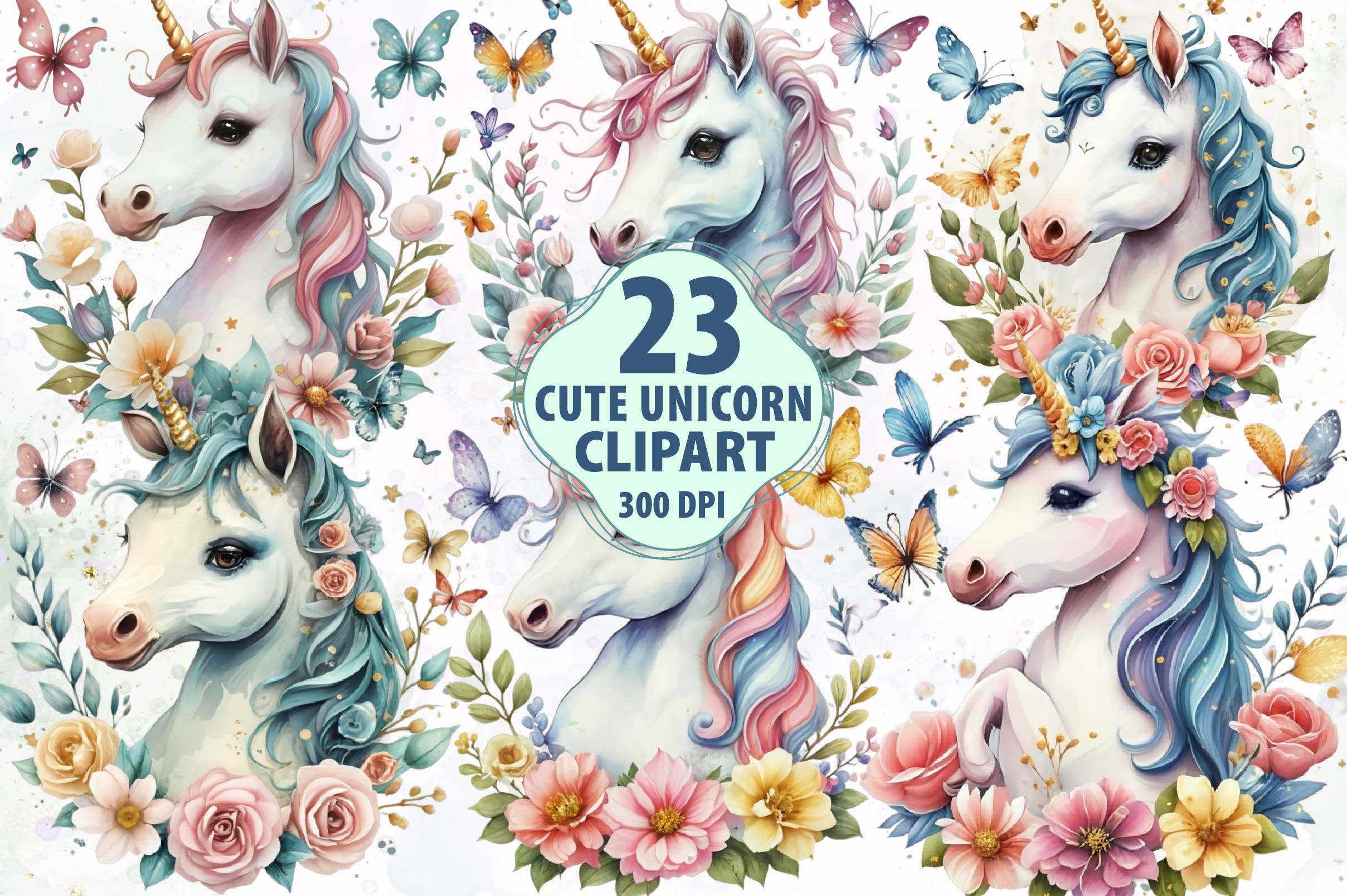 Cute Unicorn Clipart Bundle 6