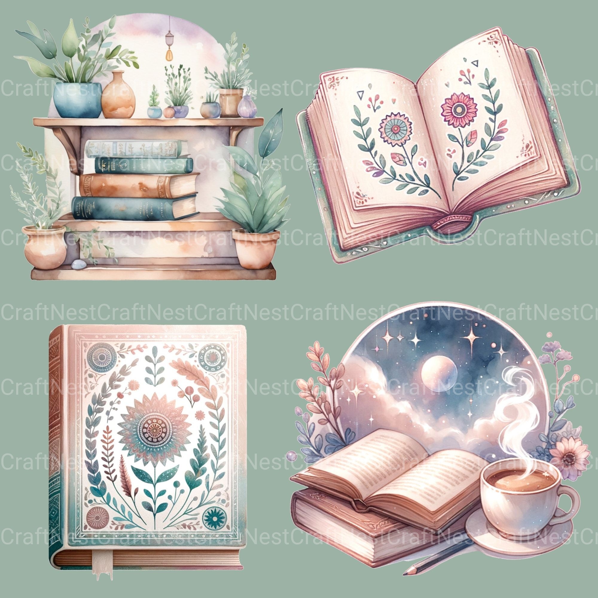 Boho Books Clipart Bundle