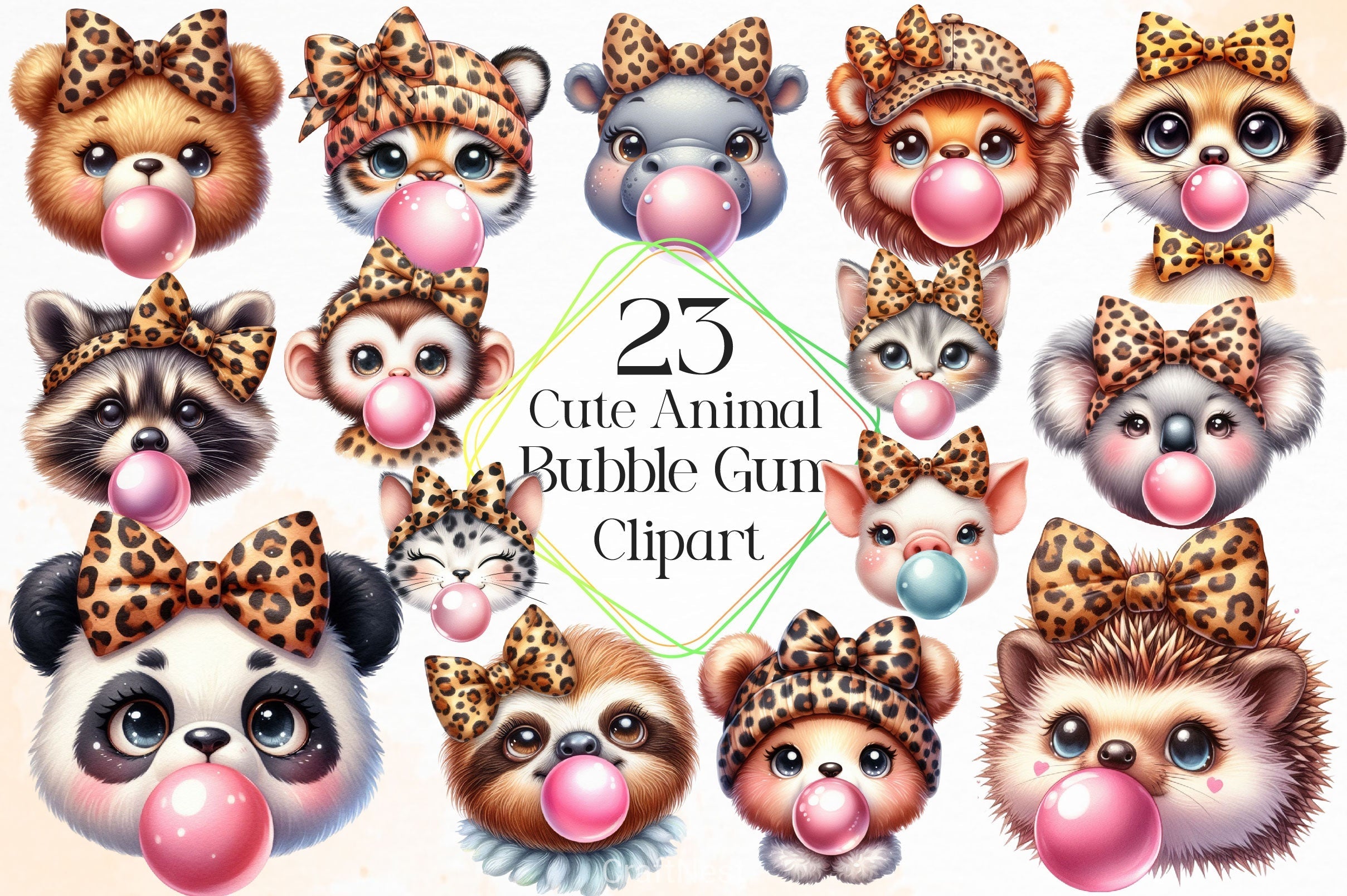 Animal Blowing Bubble Gum Clipart Bundle