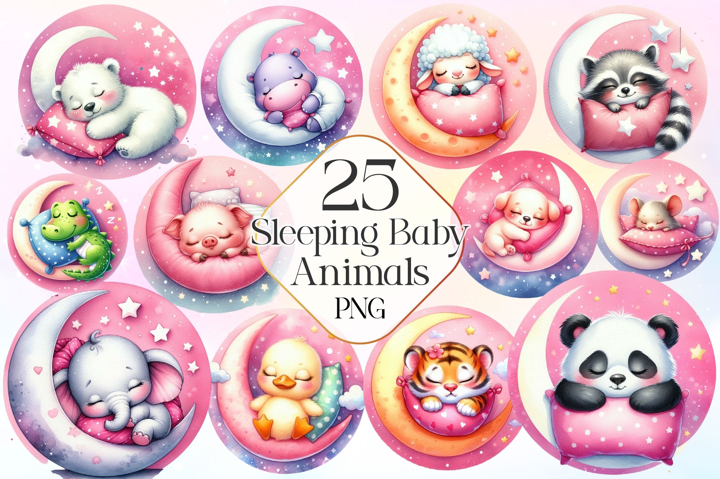 Sleeping Baby Animals Clipart Bundle 2