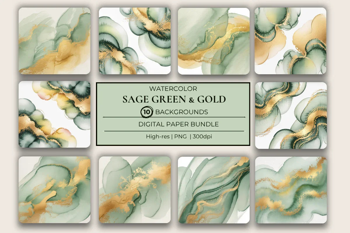 Sage Green & Gold Background Papers - CraftNest - Digital Crafting and Art