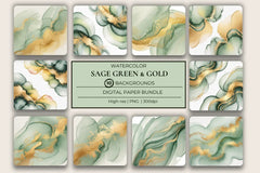 Sage Green & Gold Background Papers - CraftNest - Digital Crafting and Art