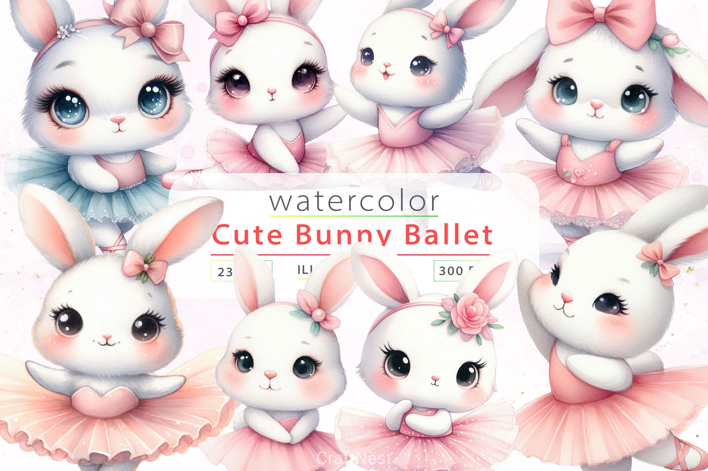 Cute Ballet Bunny Clipart Bundle 2