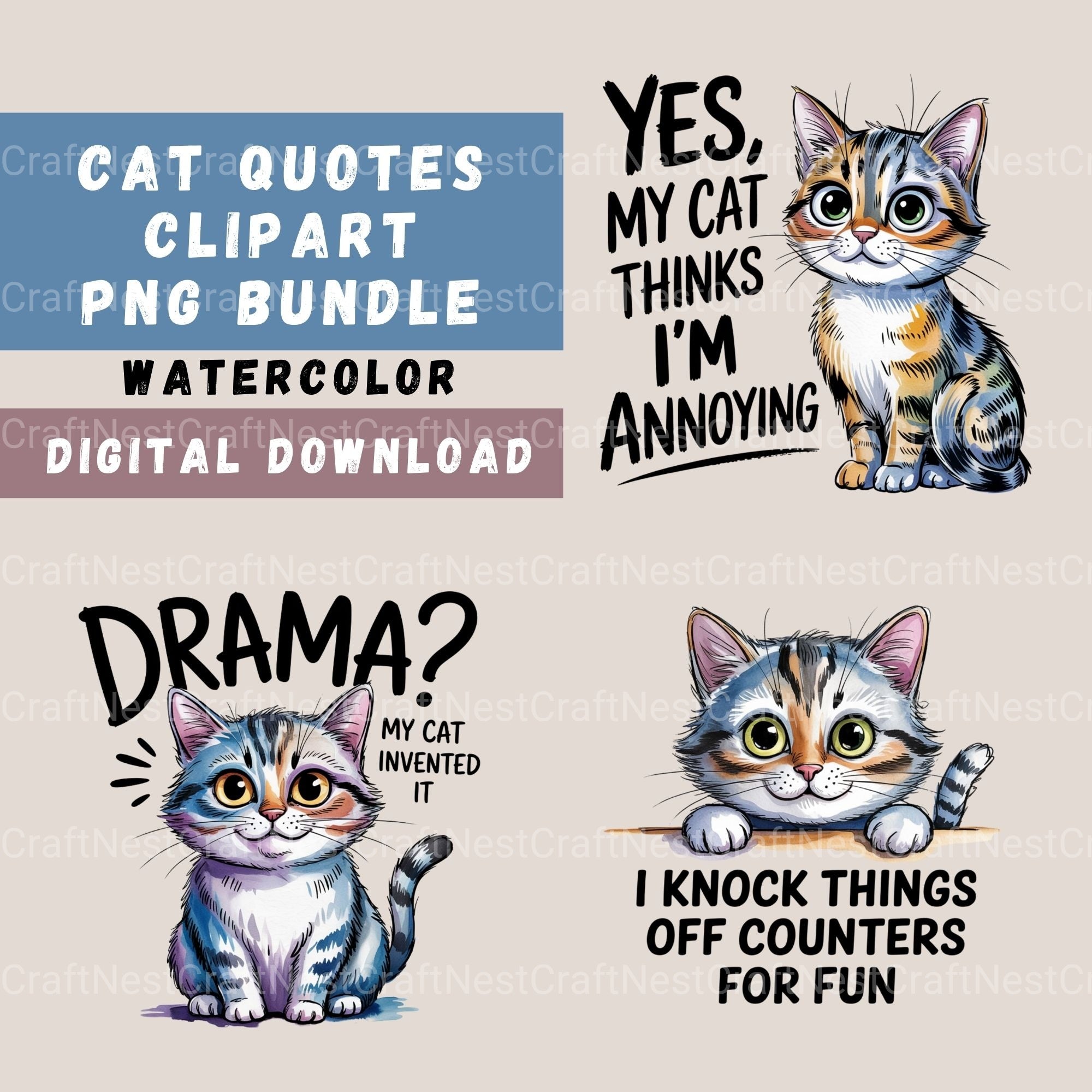 Funny Cat Quotes Clipart Bundle