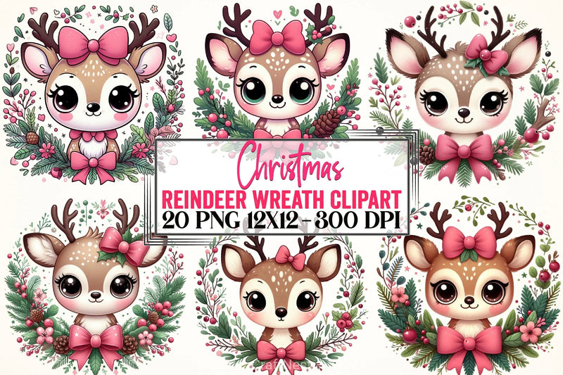 Christmas Reindeer Wreath Clipart Bundle - CraftNest - Digital Crafting and Art