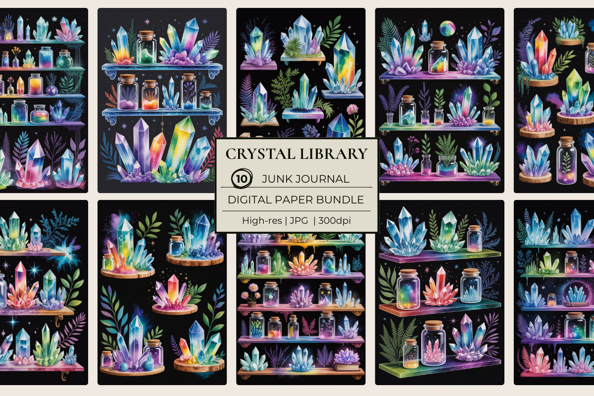 Crystal Library Junk Journal Papers