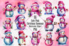 Cute Pink Color Snowman Christmas Clipart Bundle