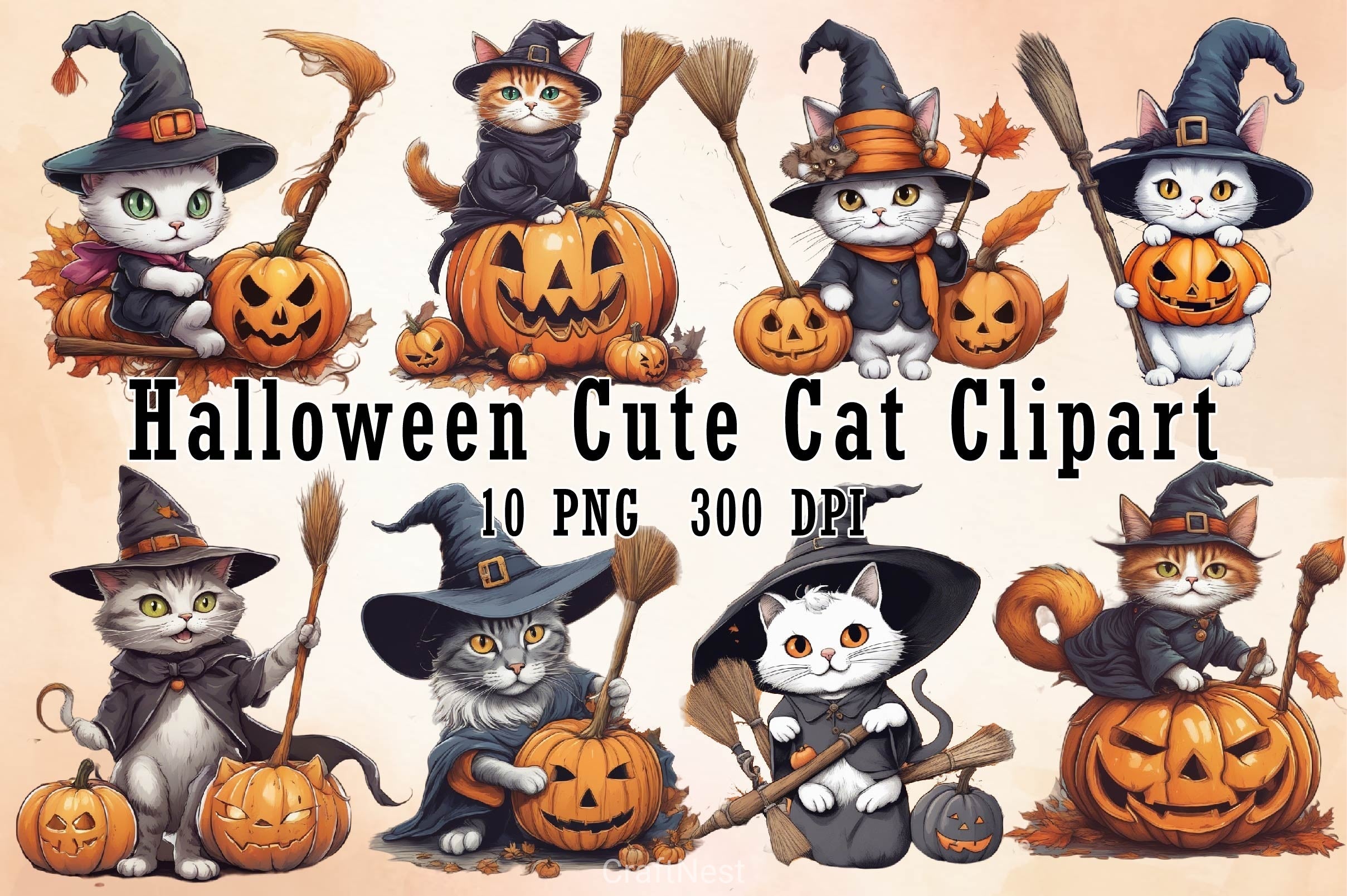 Halloween Cute Cat Clipart Bundle