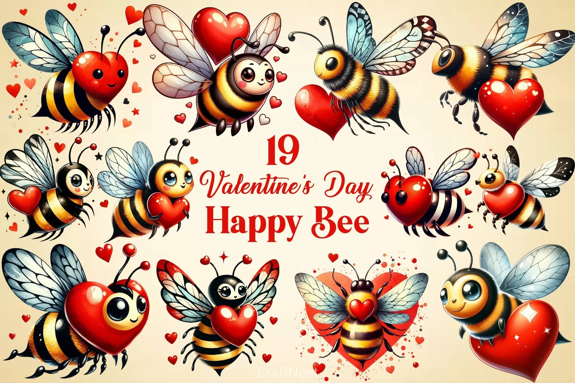 Valentine Bee Clipart Bundle - CraftNest - Digital Crafting and Art