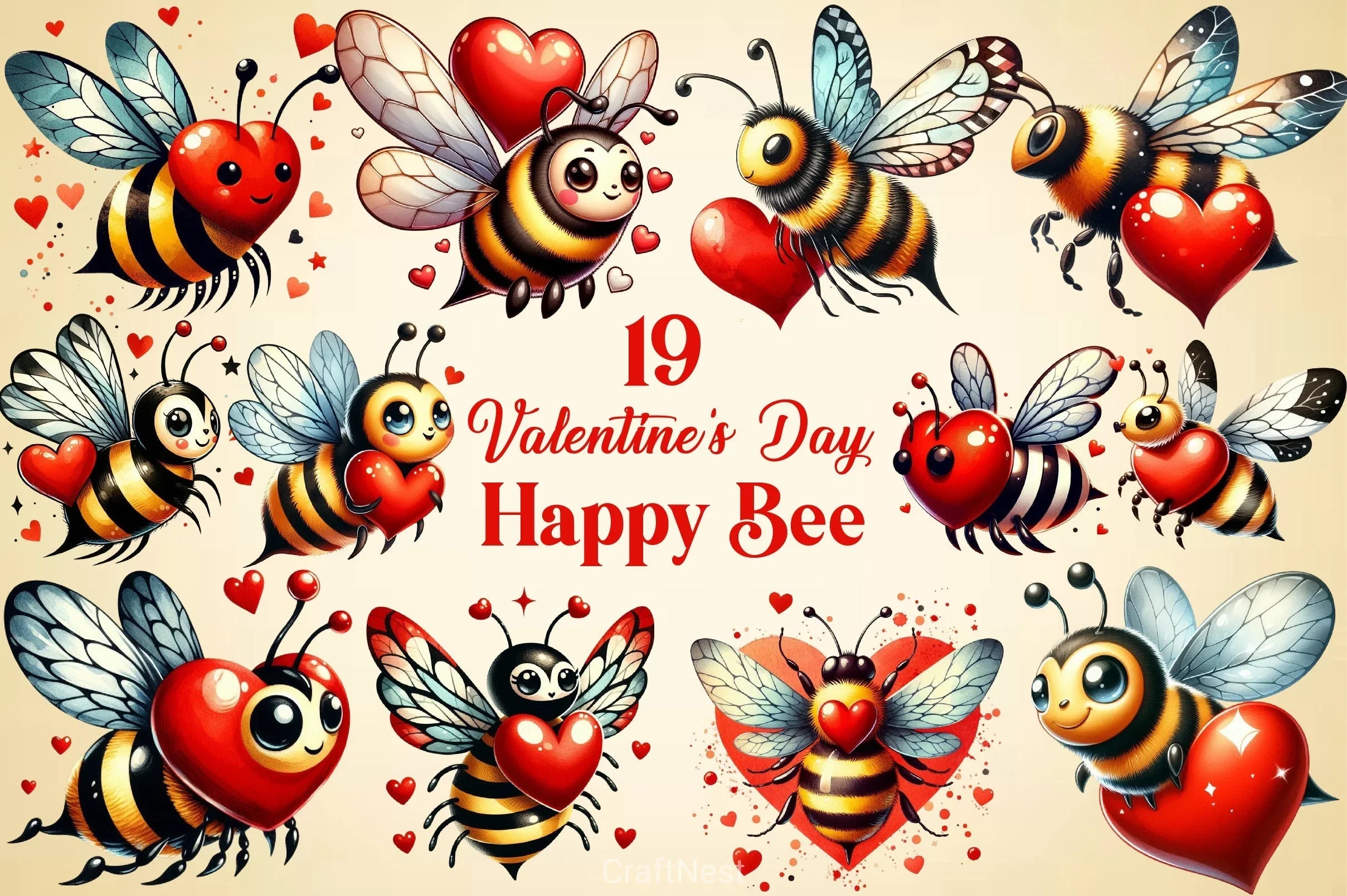 Valentine Bee Clipart Bundle - CraftNest - Digital Crafting and Art