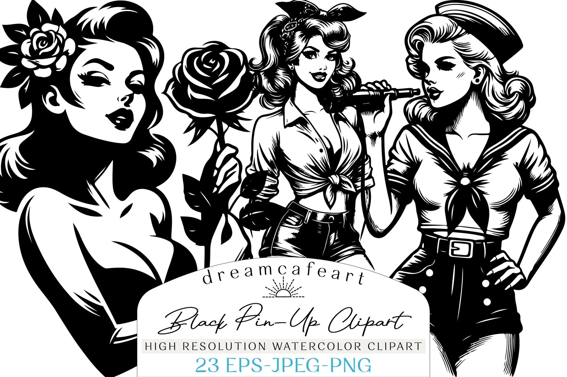 Ink Drawn Black Pin Up Clipart Bundle - CraftNest - Digital Crafting and Art