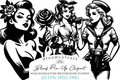 Ink Drawn Black Pin Up Clipart Bundle - CraftNest - Digital Crafting and Art