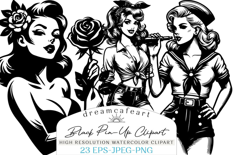 Ink Drawn Black Pin Up Clipart Bundle - CraftNest - Digital Crafting and Art