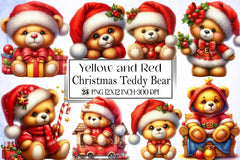 Yellow & Red Christmas Teddy Bear Clipart Bundle - CraftNest - Digital Crafting and Art