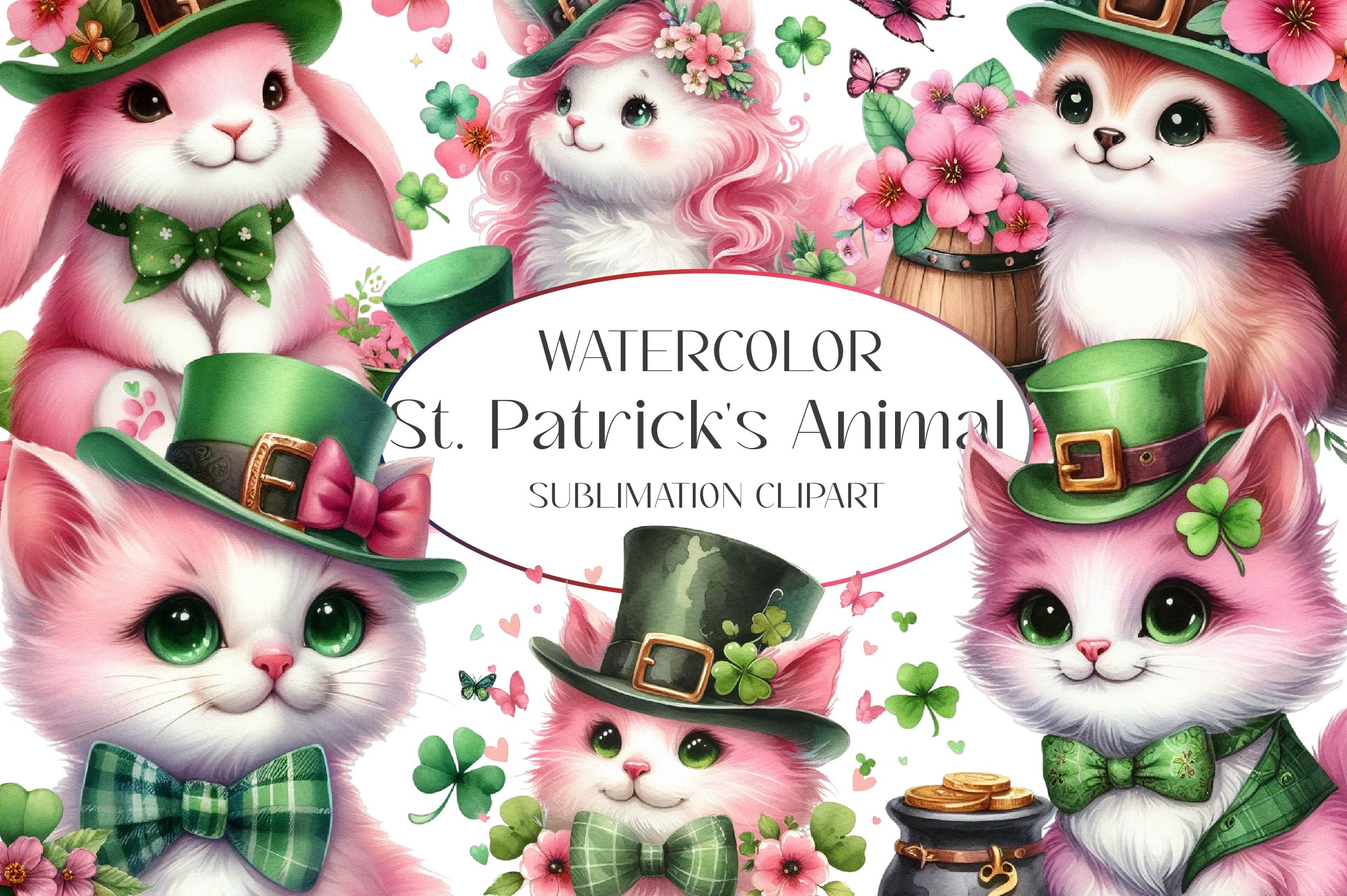 Cute St Patricks Animal Clipart Bundle