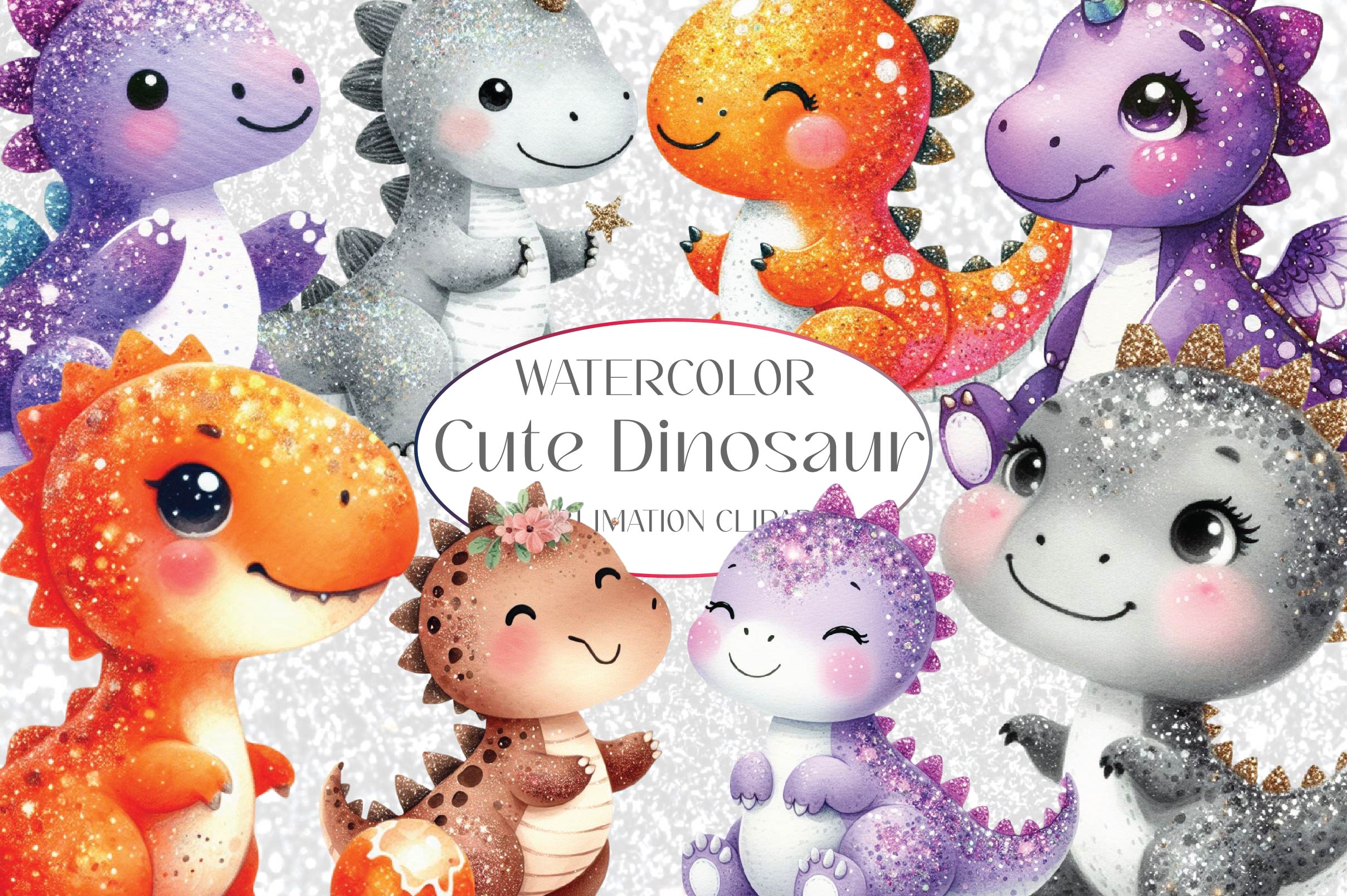 Glitter Dinosaur Clipart Bundle