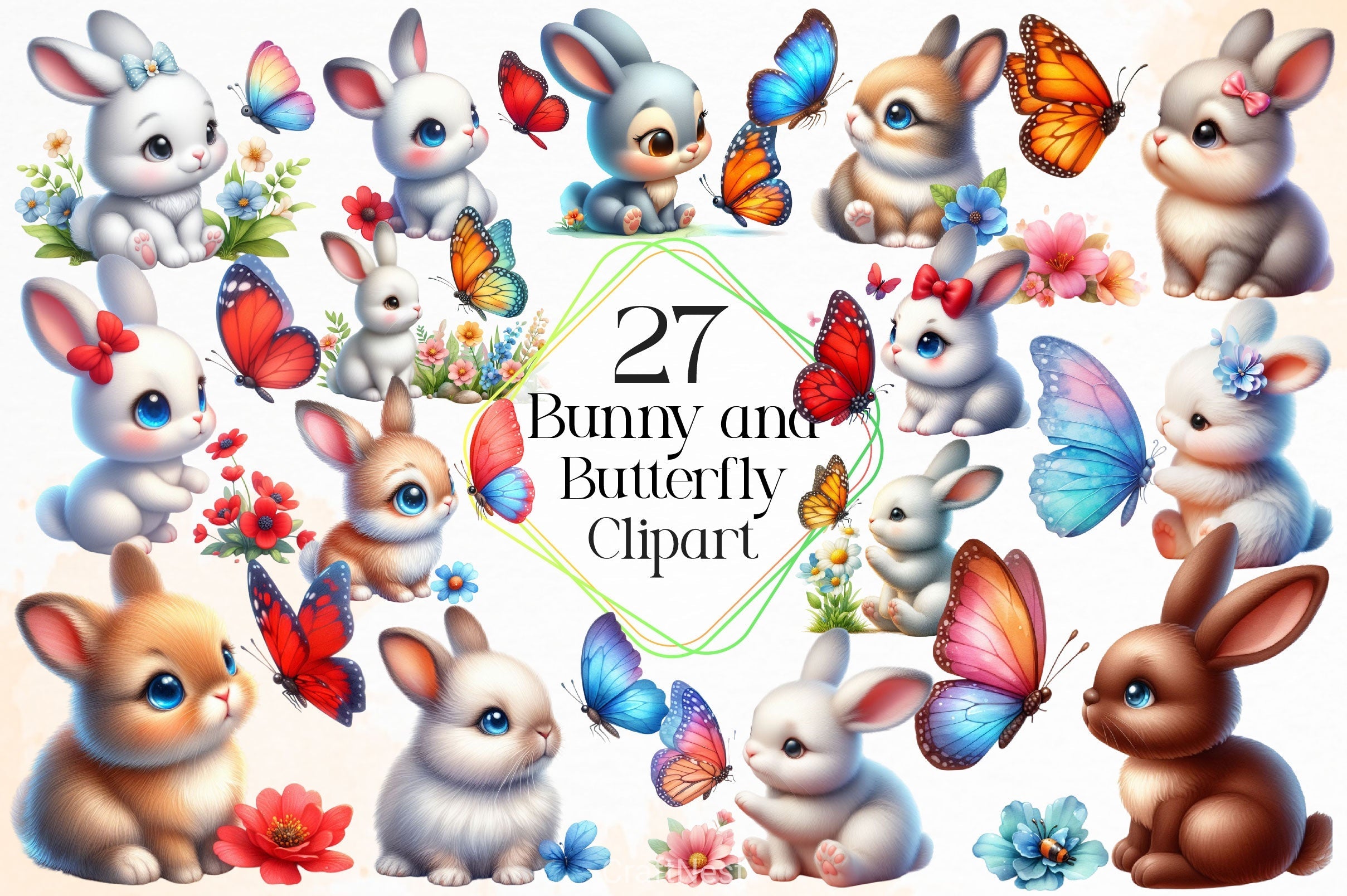 Bunny And Butterfly Clipart Bundle 2