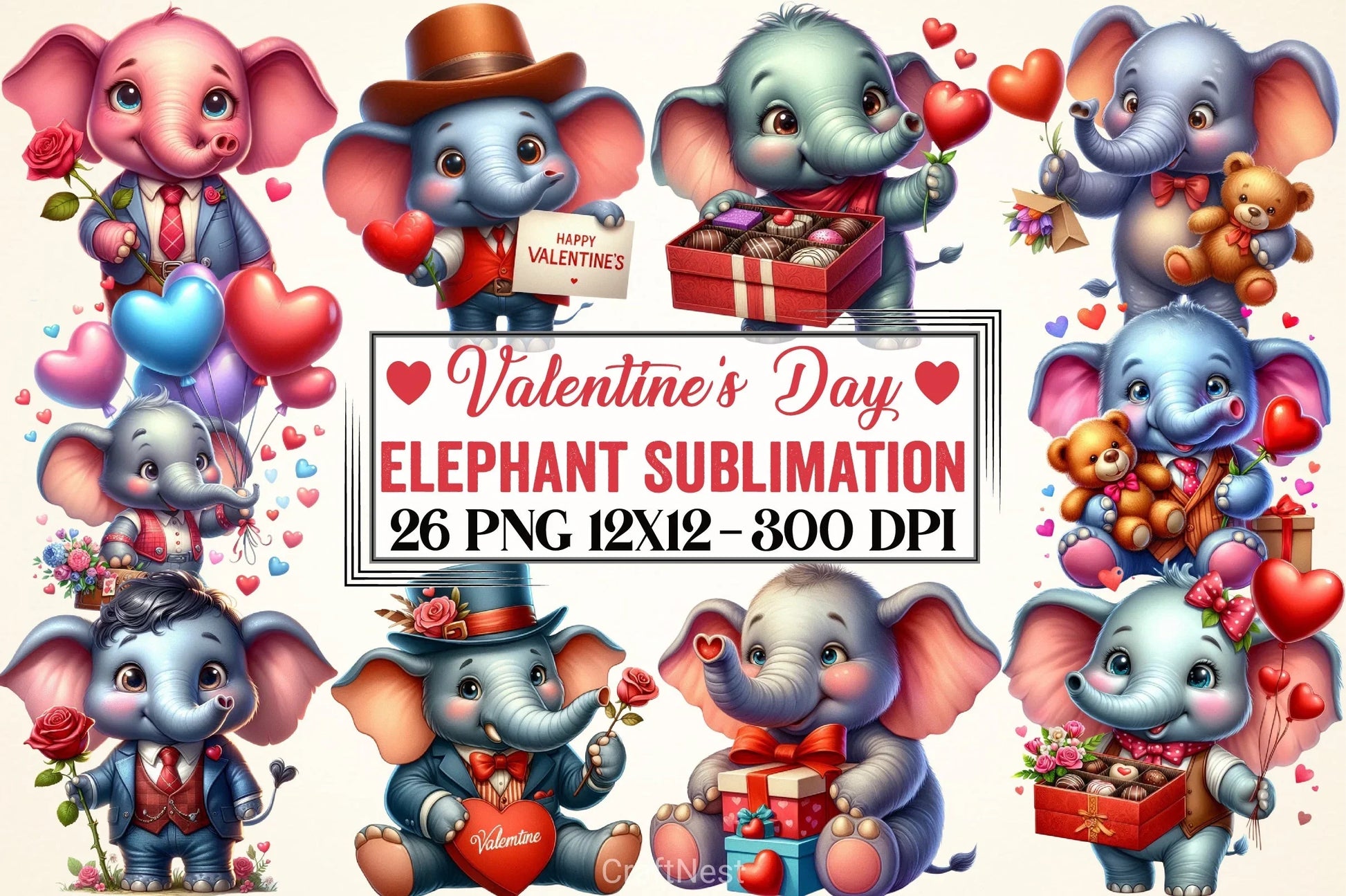 Valentine's Day Elephant Clipart Bundle - CraftNest - Digital Crafting and Art