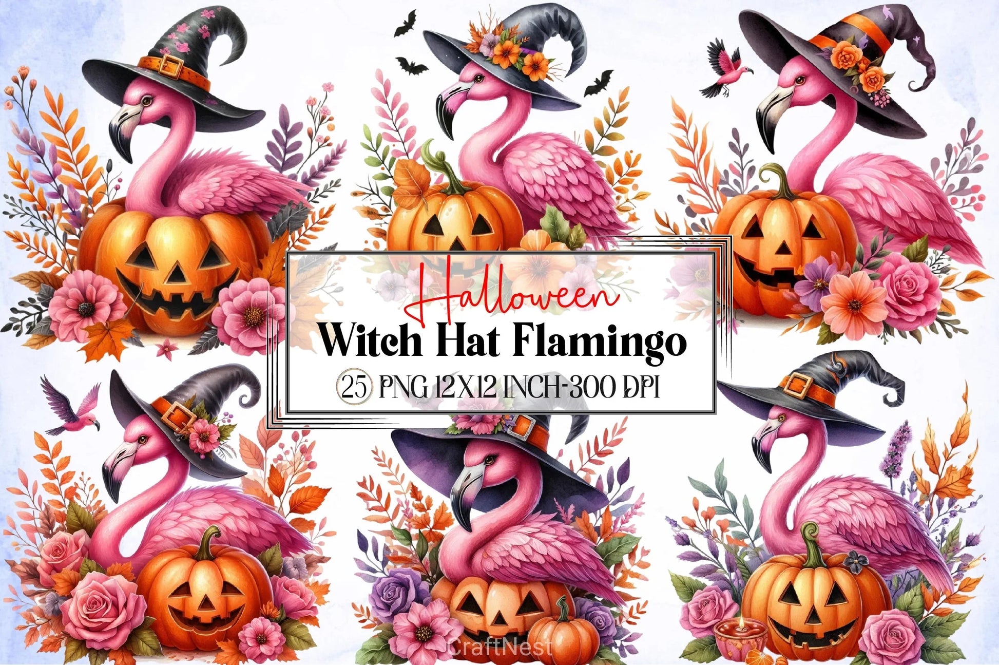 Witch Hat Flamingo Clipart Bundle - CraftNest - Digital Crafting and Art