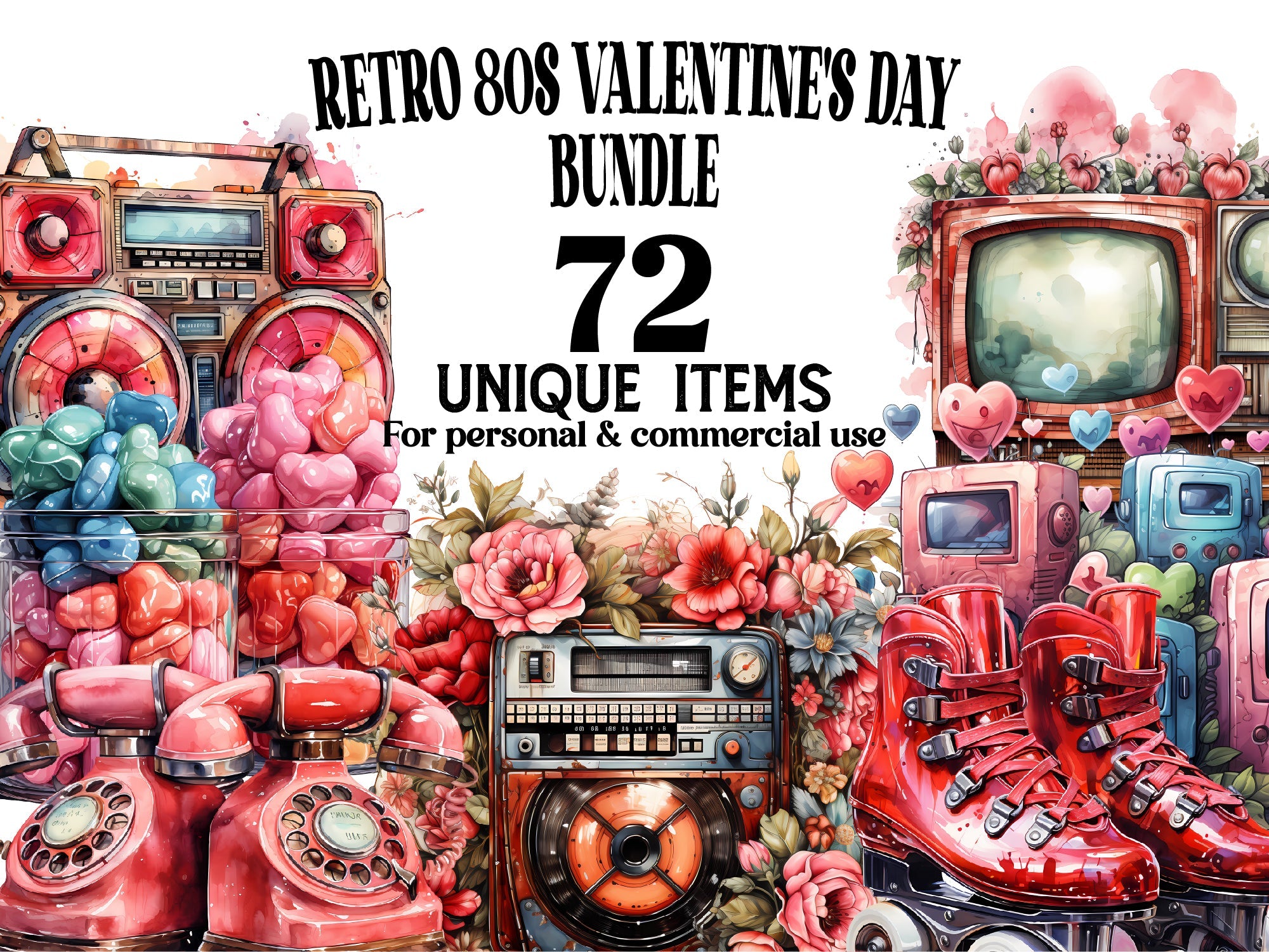 Retro 80s Valentine Clipart - CraftNest