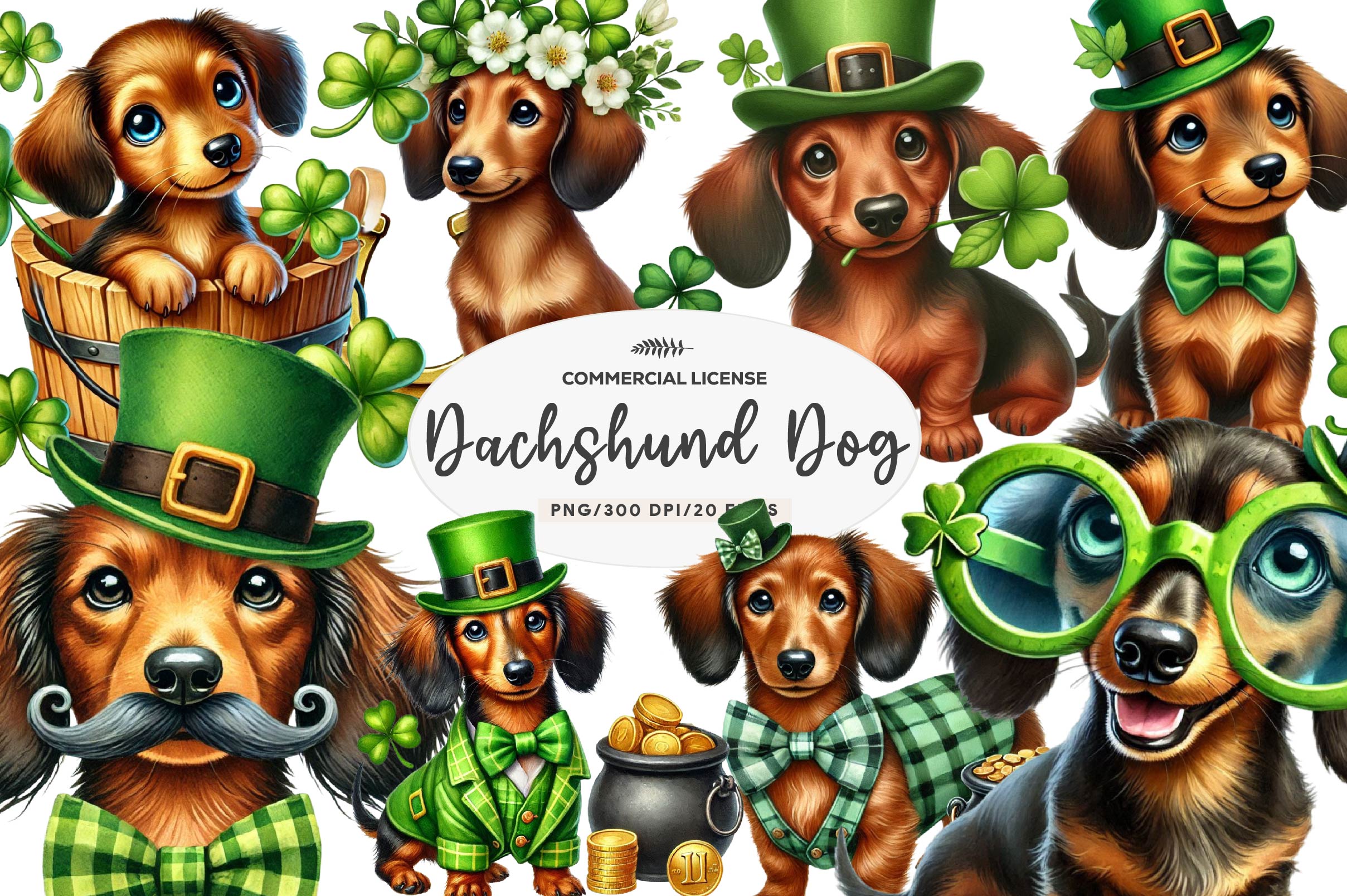 St Patricks Day Dachshund Dog Clipart Bundle