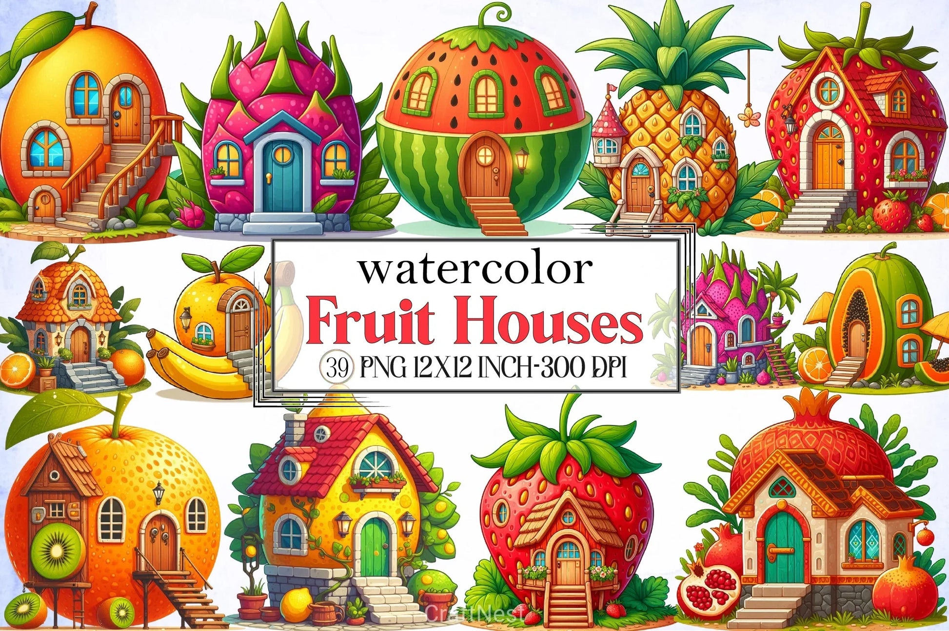 Fruit Houses Clipart Bundle - CraftNest - Digital Crafting and Art