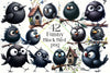 Funny Black Birds Clipart Bundle 2