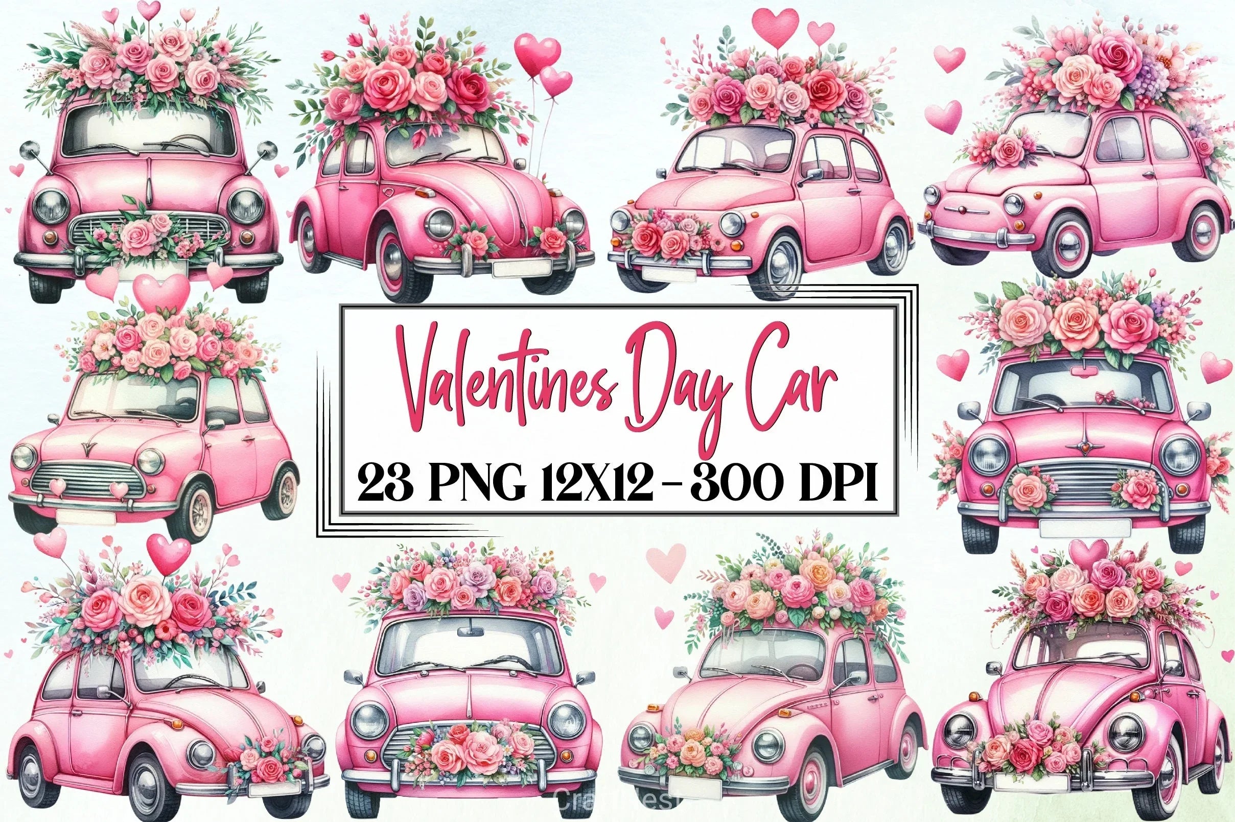 Valentine's Day Car Clipart Bundle - CraftNest - Digital Crafting and Art