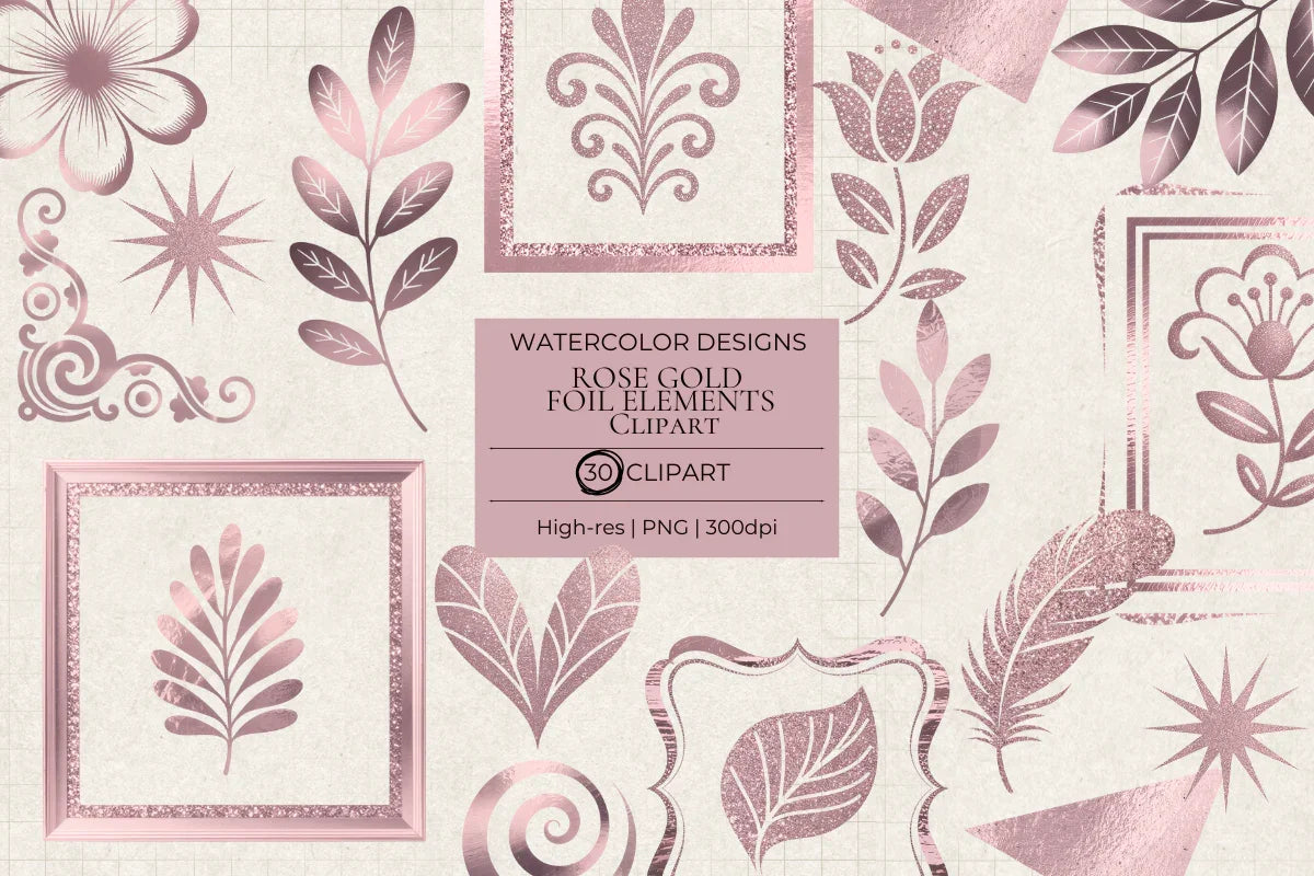Rose Gold Foil Elements Clipart - CraftNest - Digital Crafting and Art