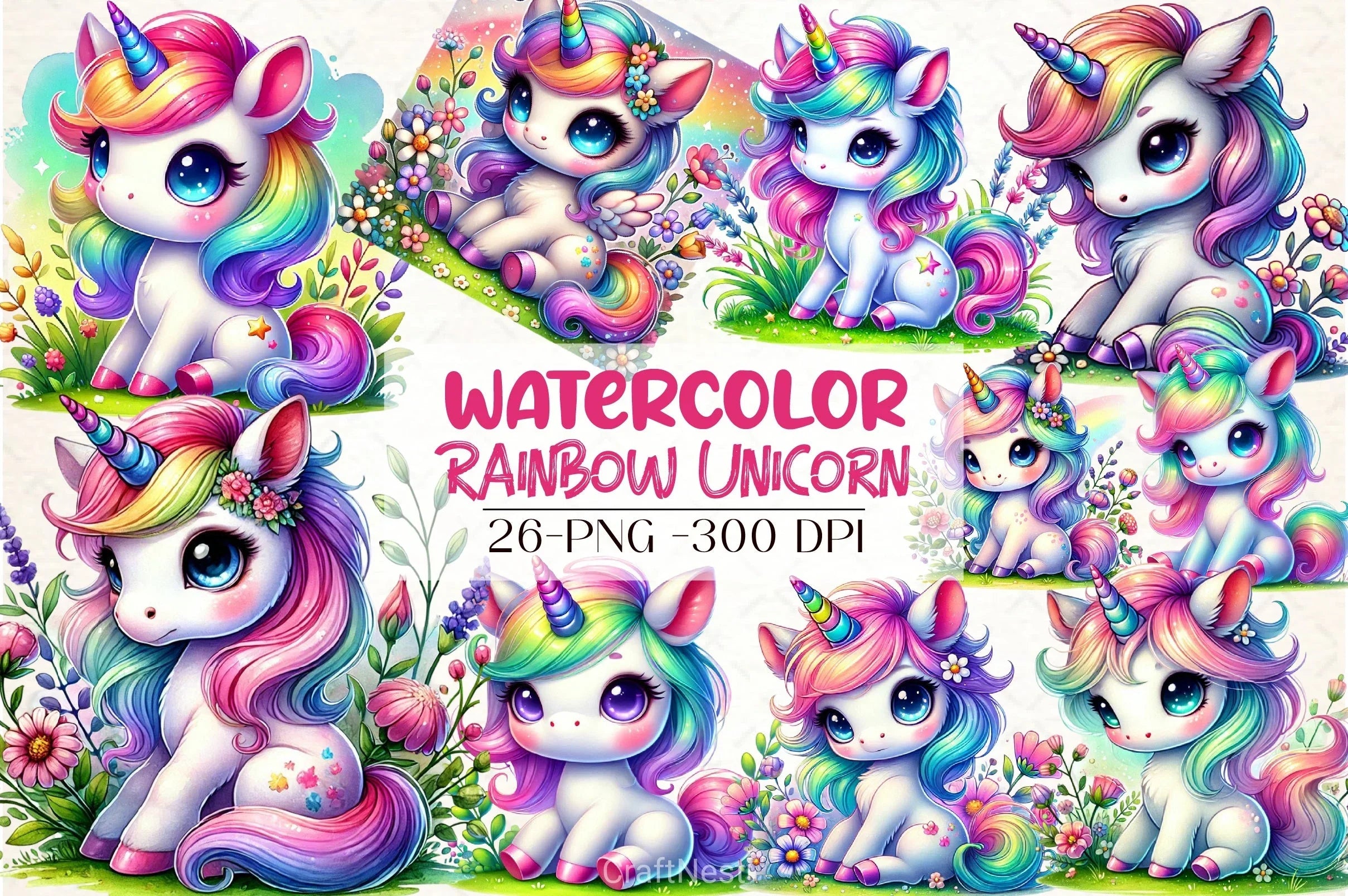 Rainbow Unicorn Clipart Bundle - CraftNest - Digital Crafting and Art