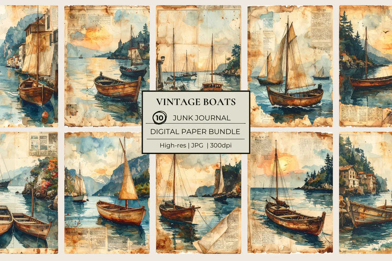 Vintage Boats Junk Journal Papers - CraftNest - Digital Crafting and Art