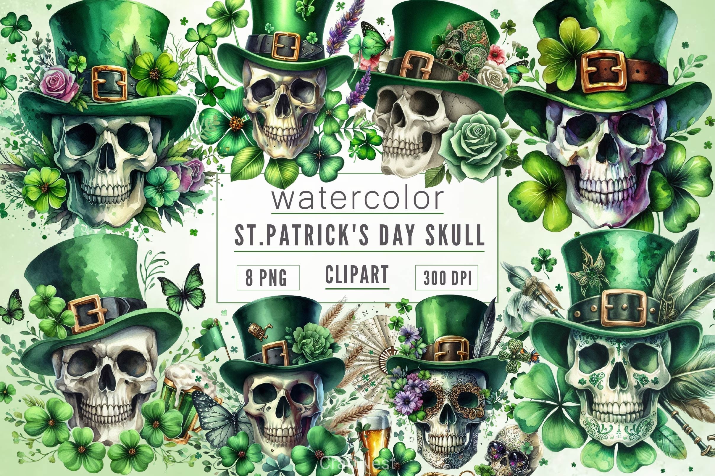 St Patricks Skull Clipart Bundle