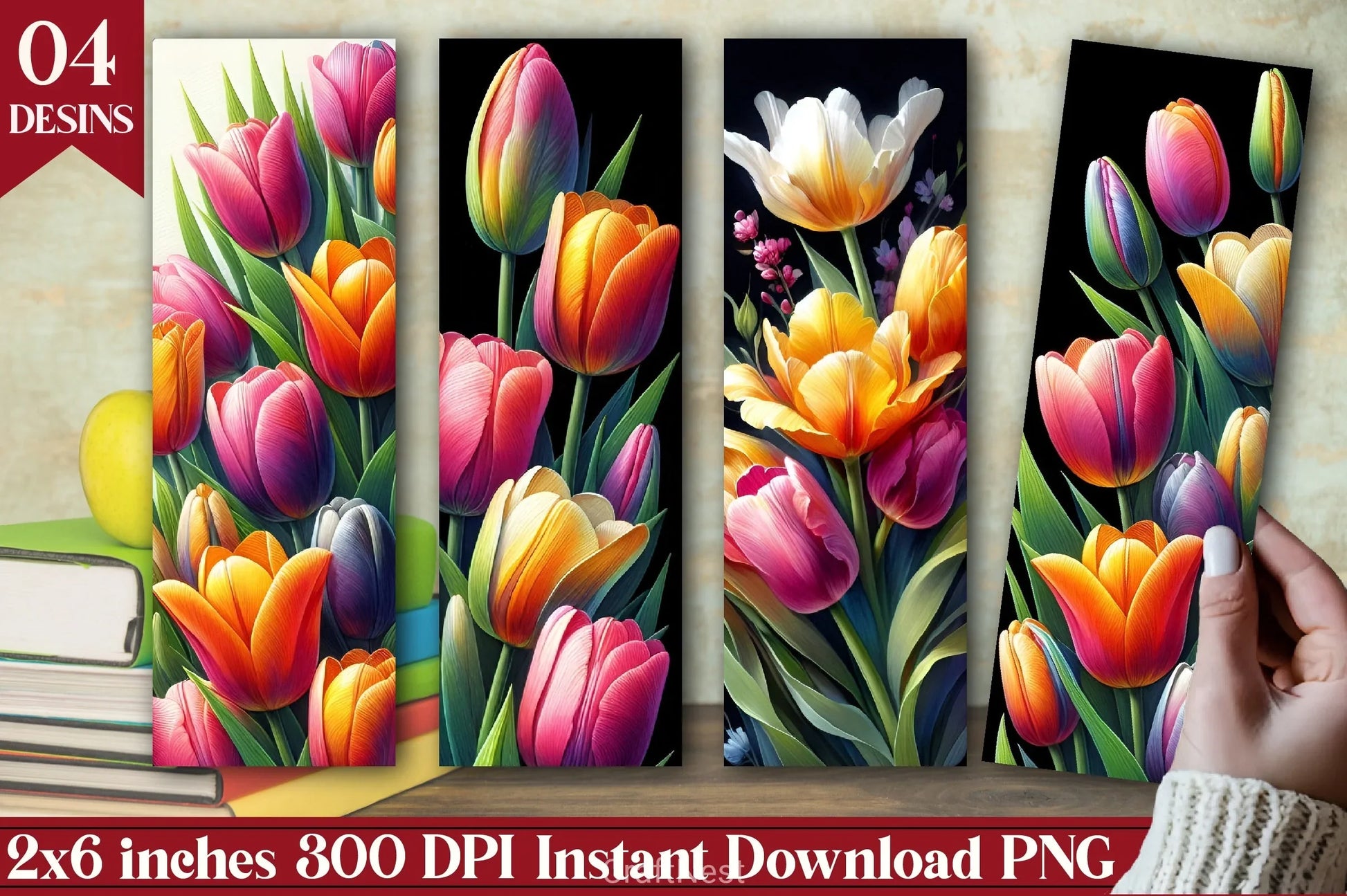 Tulips Bookmarks Junk Journal 3 - CraftNest - Digital Crafting and Art