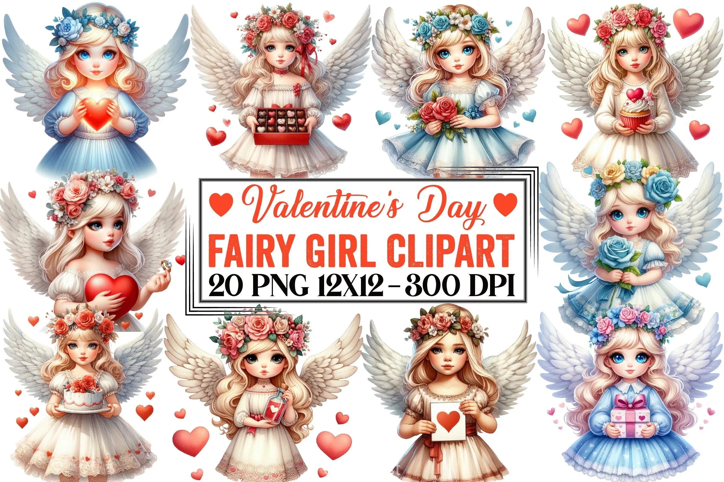 Valentine Fairy Girl Clipart Bundle 4 - CraftNest - Digital Crafting and Art