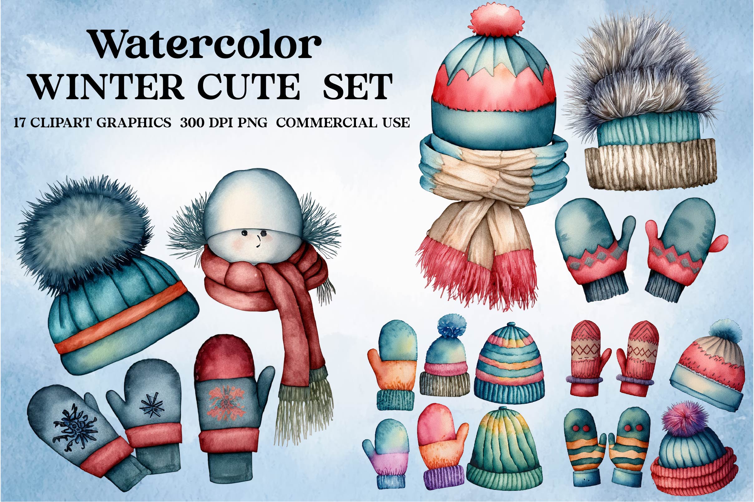 Winter Cute Set Of Mittens Clipart Bundle