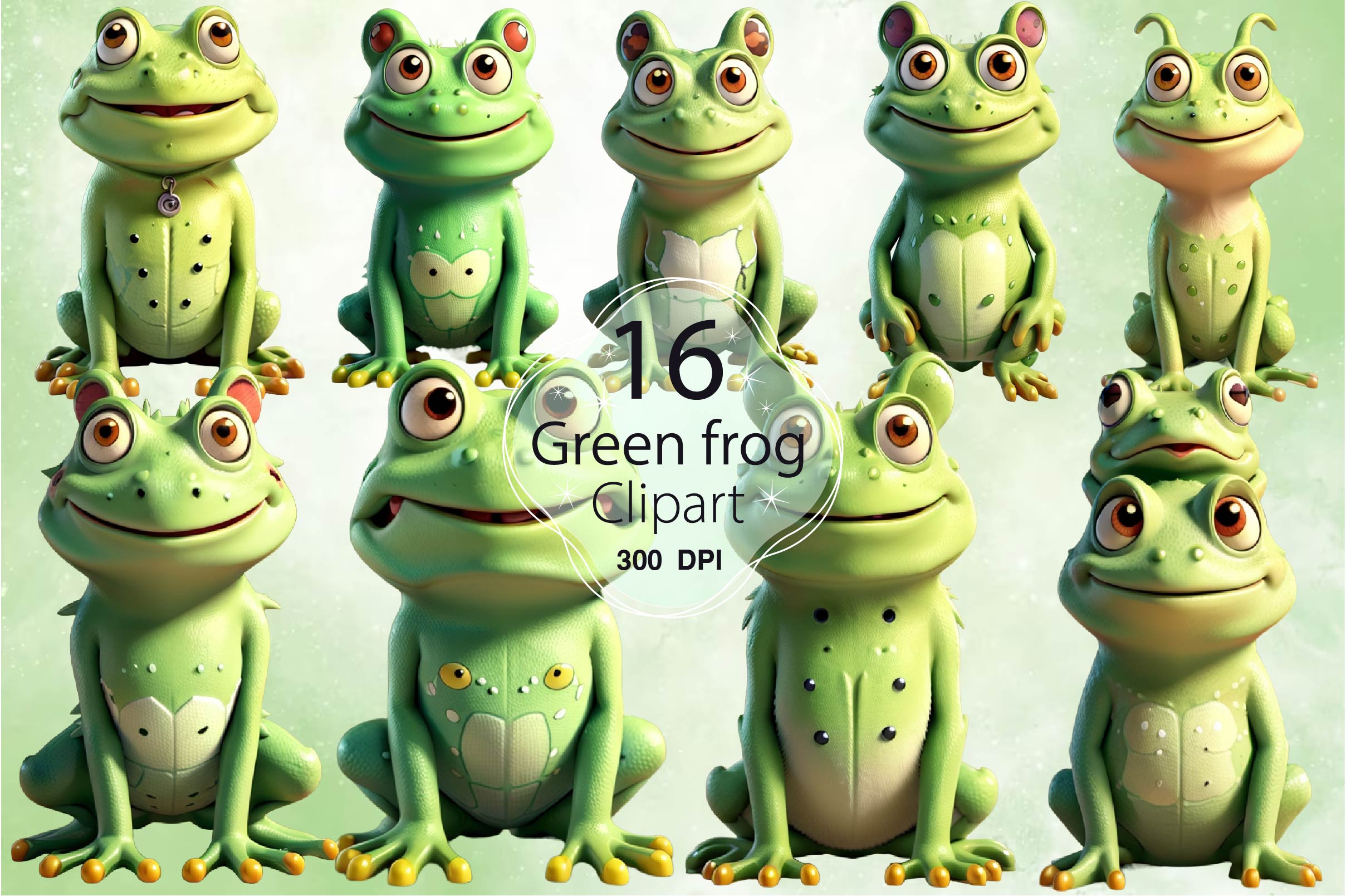Green Frog Clipart Bundle