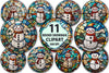 Round Stained Glass Christmas Snowman Clipart Bundle