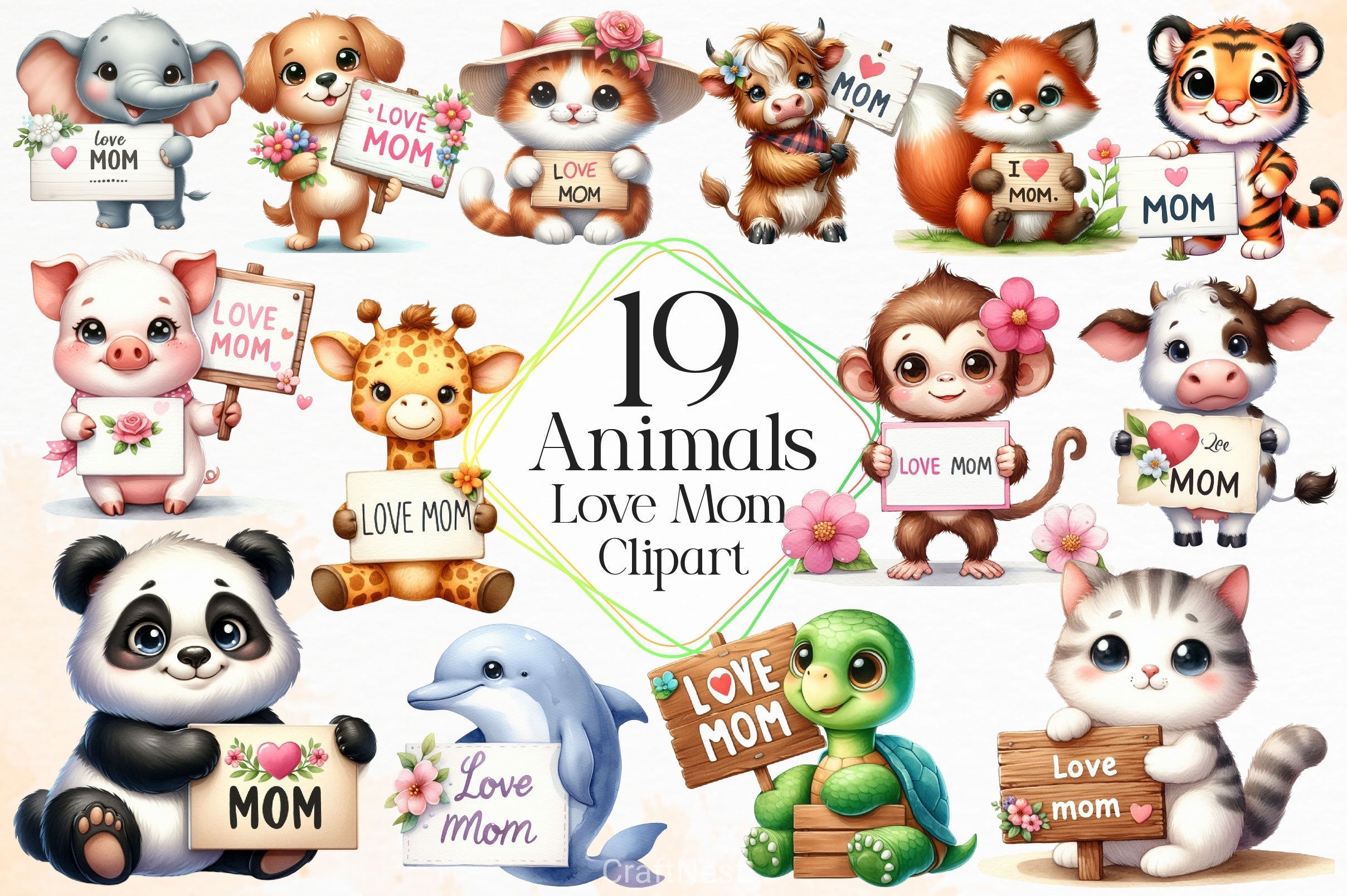 Animals Love Mom Clipart Bundle