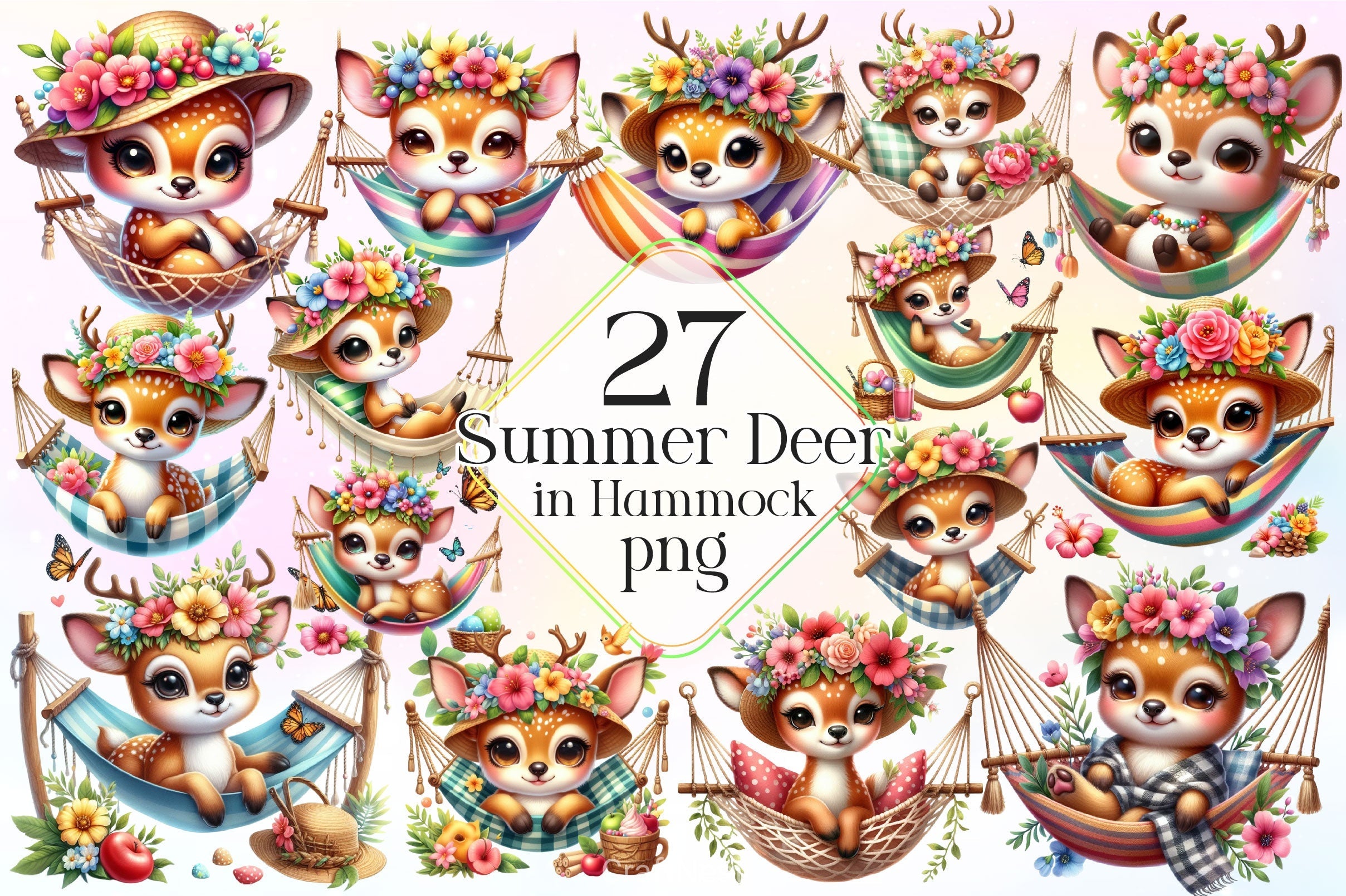 Summer Deer In Hammock Clipart Bundle